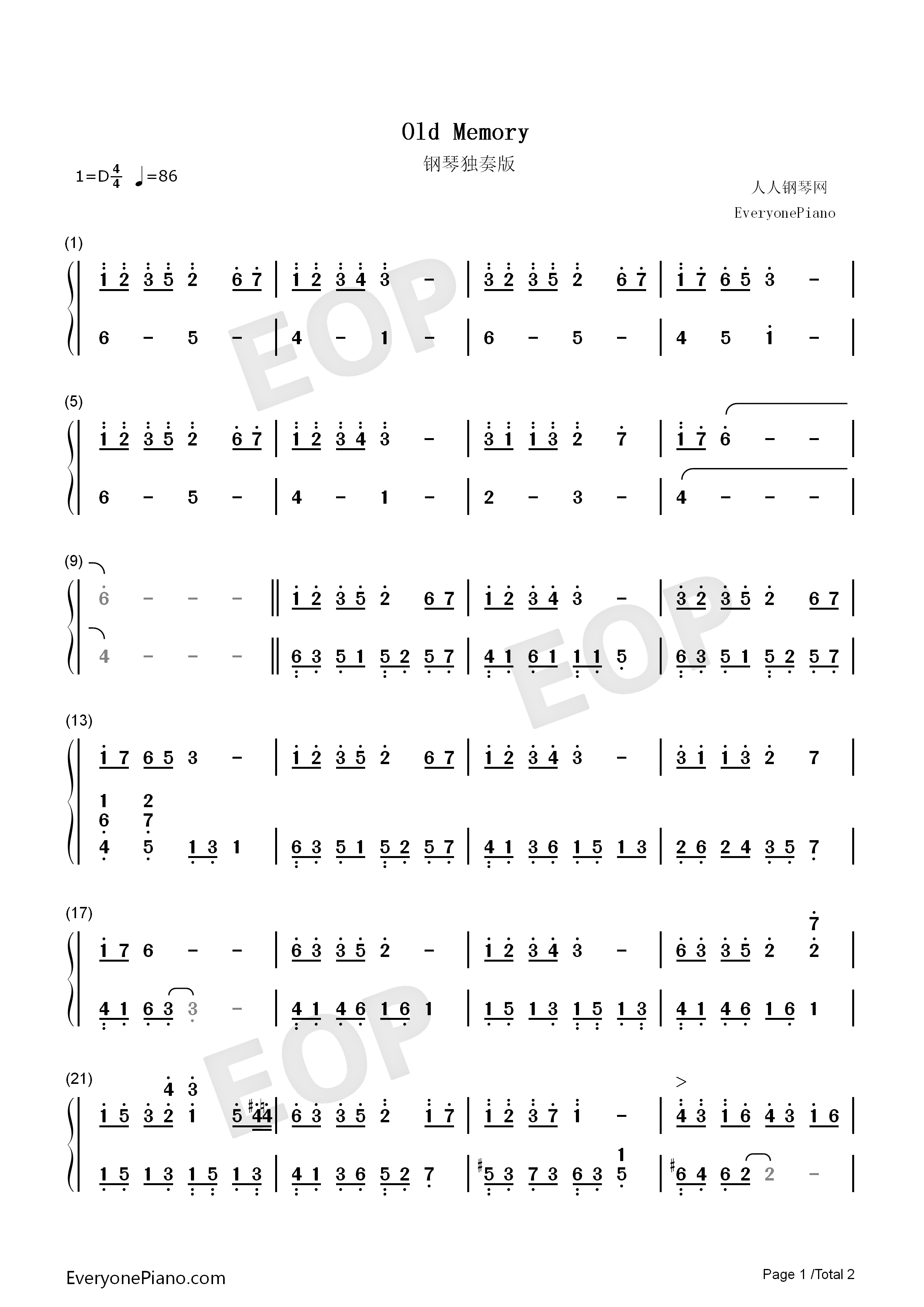 Old_Memory钢琴简谱_Sphere演唱