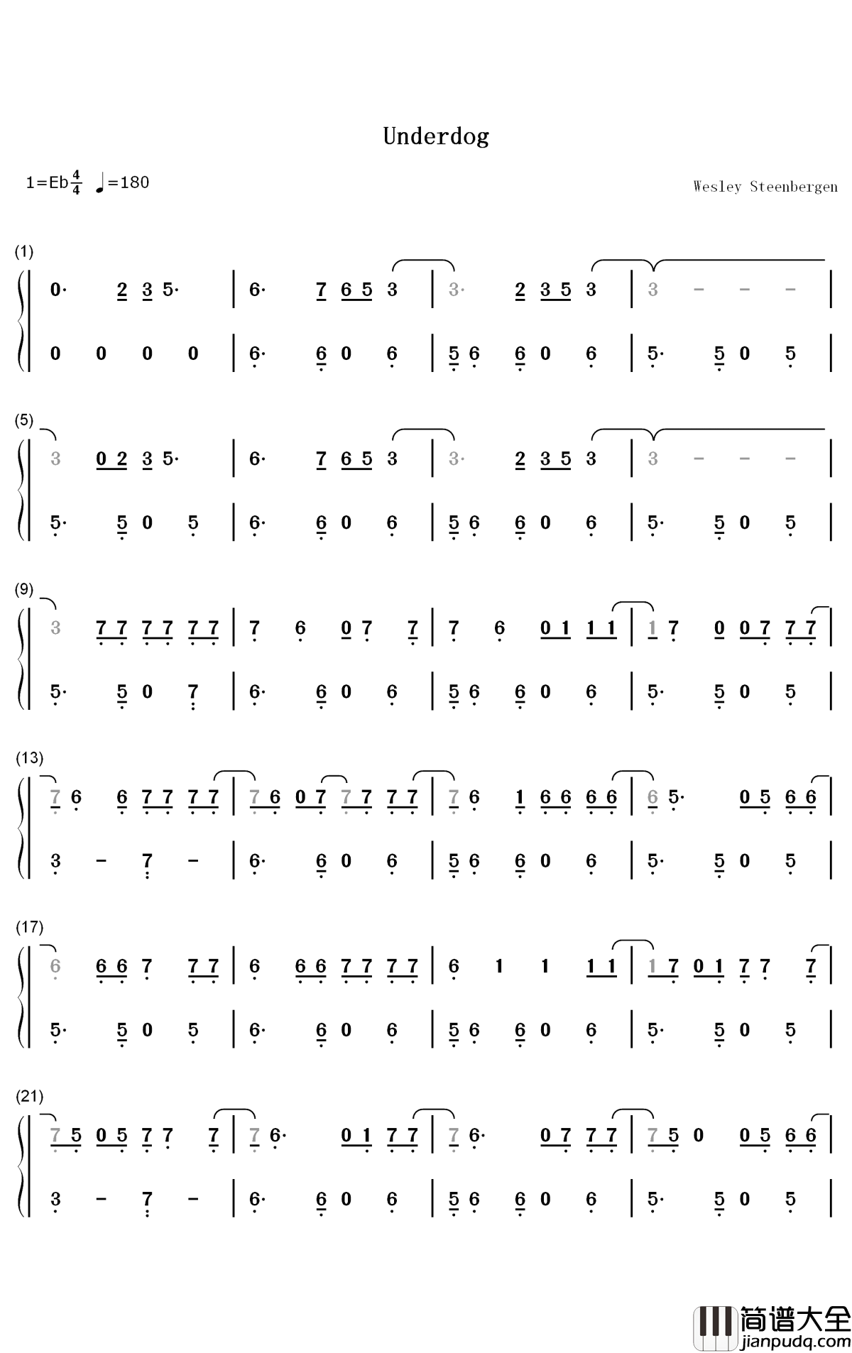 Underdog钢琴简谱_数字双手_Alicia_Keys