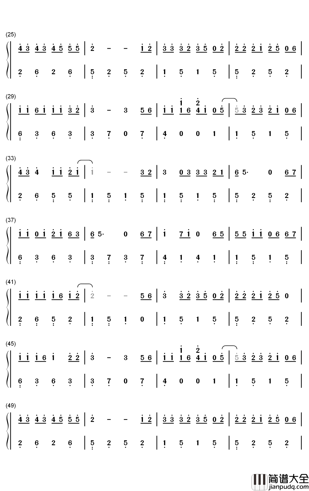 爱情堡垒钢琴简谱_数字双手_杨小壮