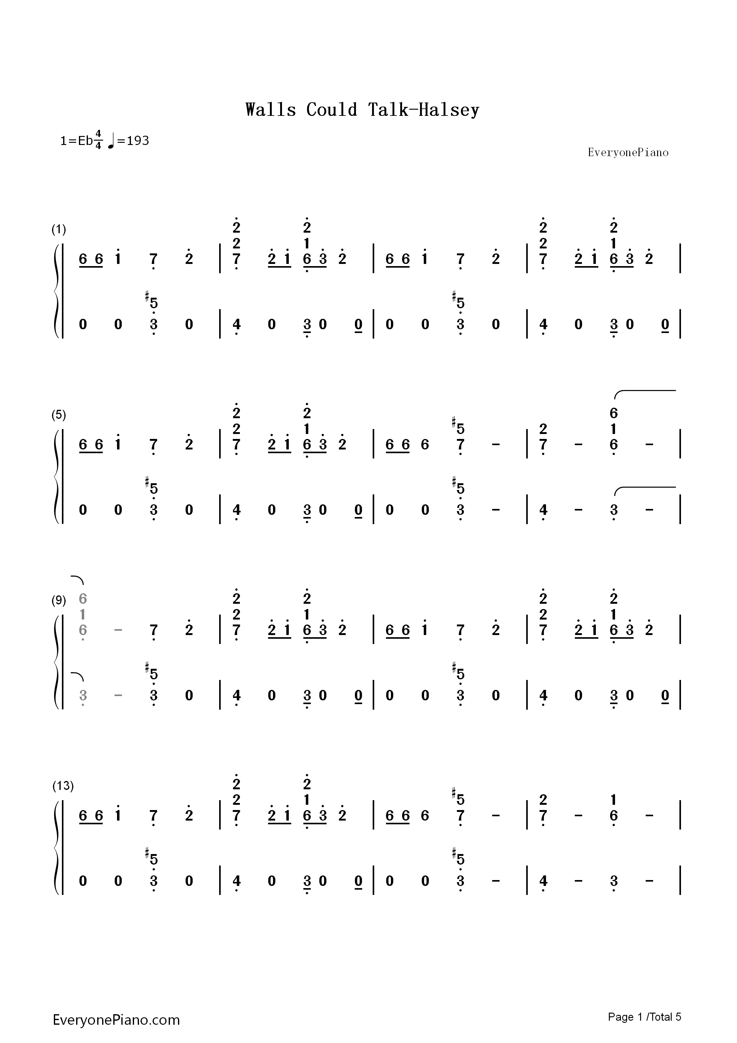 Walls_Could_Talk钢琴简谱_Halsey演唱