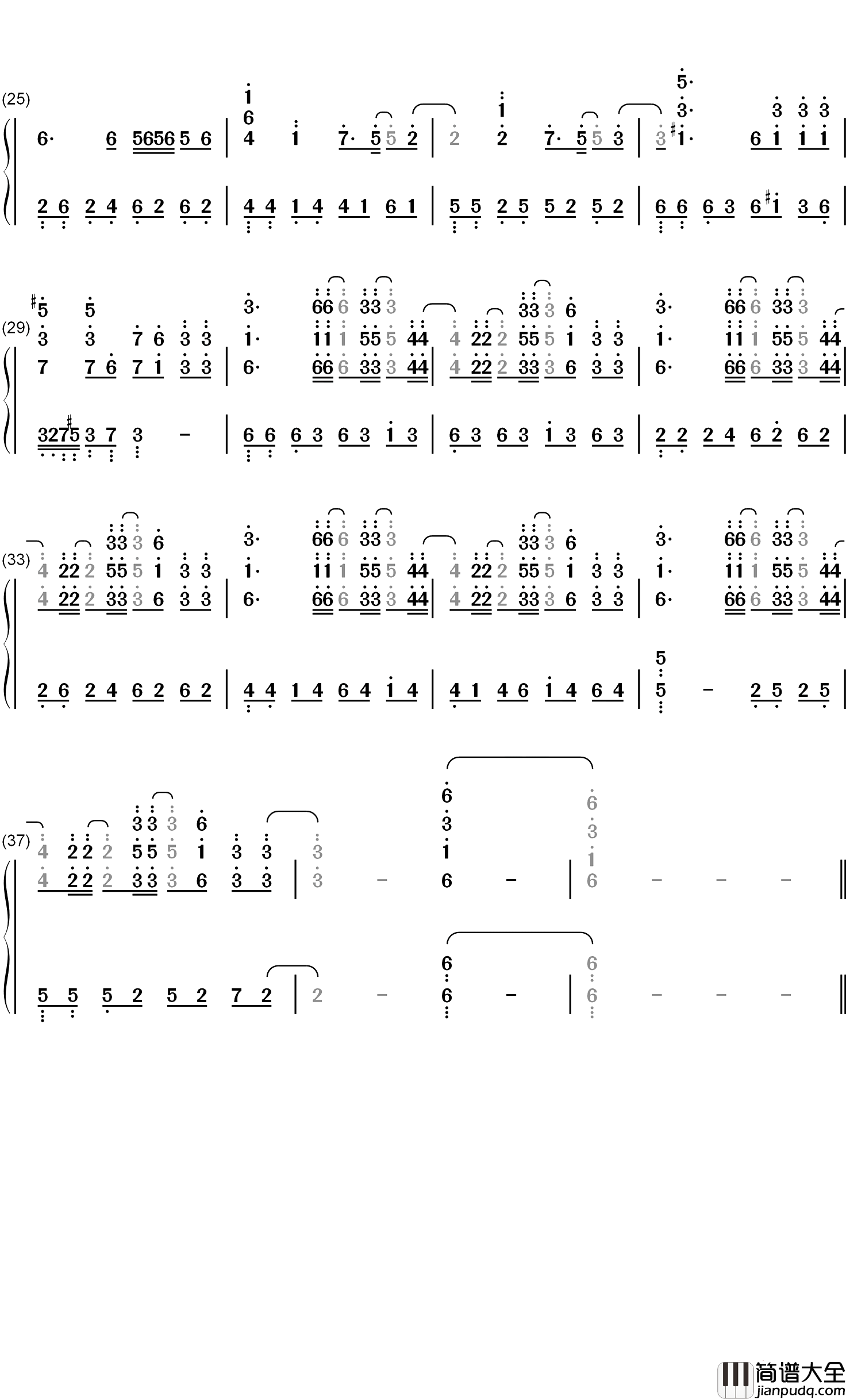 只因你太美钢琴简谱_数字双手_蔡徐坤