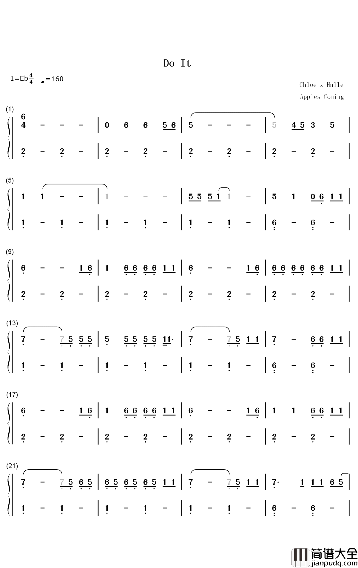 Do_It钢琴简谱_数字双手_Chloe_x_Halle