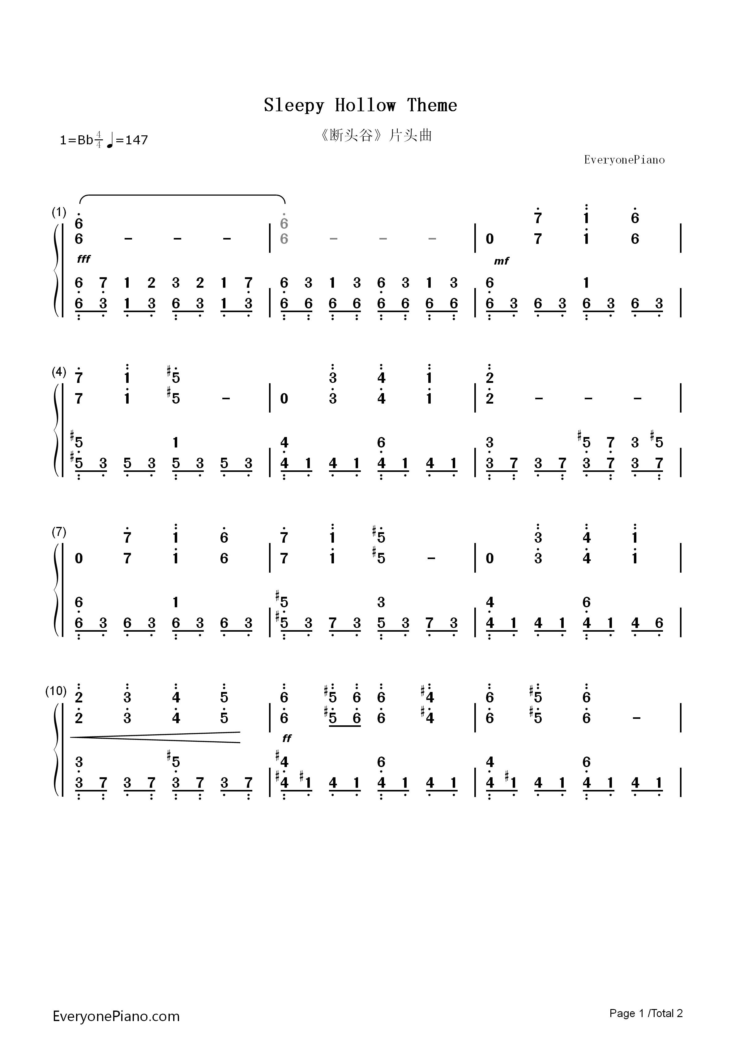_Sleepy_Hollow断头谷_片头曲钢琴简谱_Sleepy_Hollow演唱