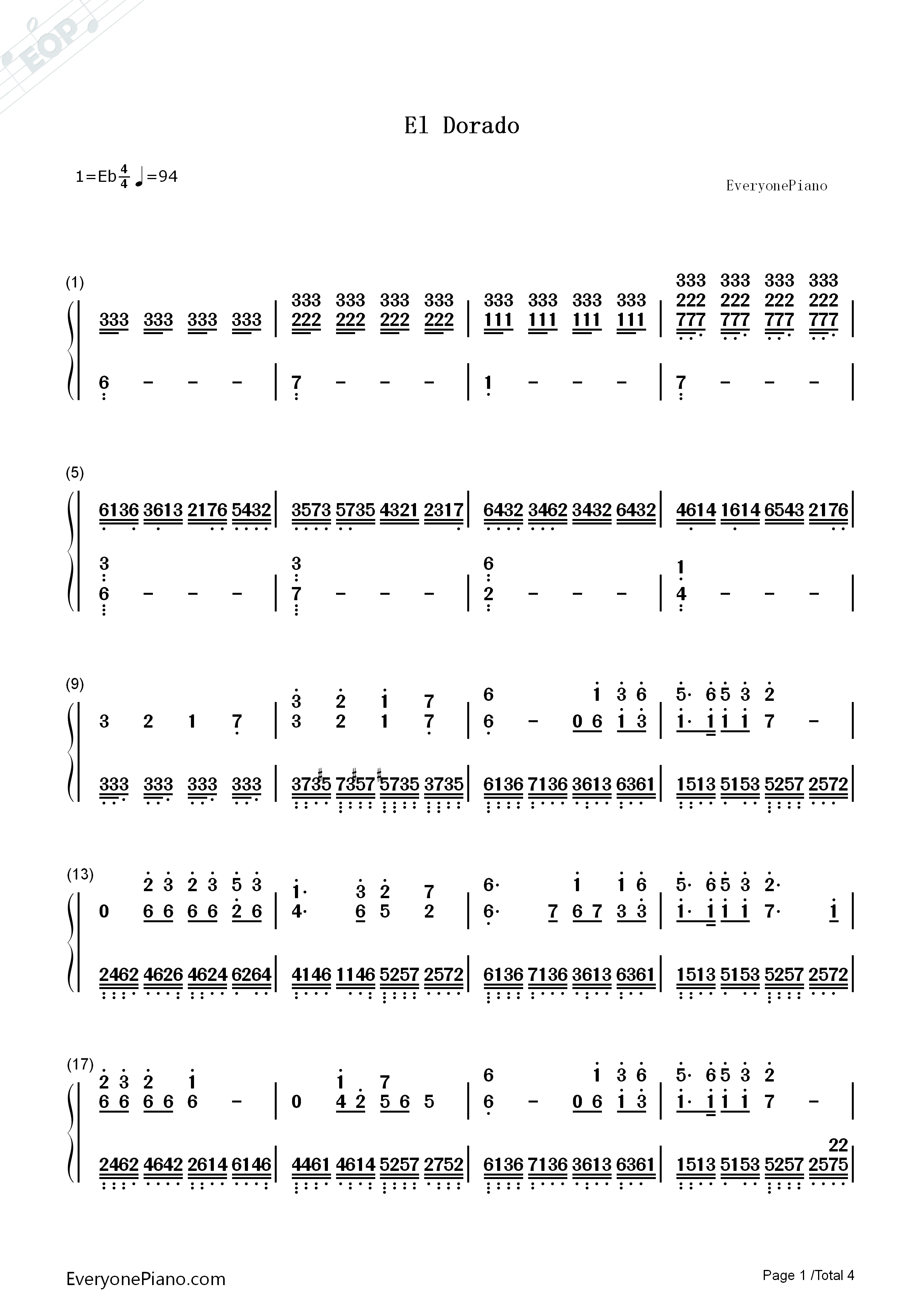 El_Dorado钢琴简谱_Two_Steps_from_Hell演唱