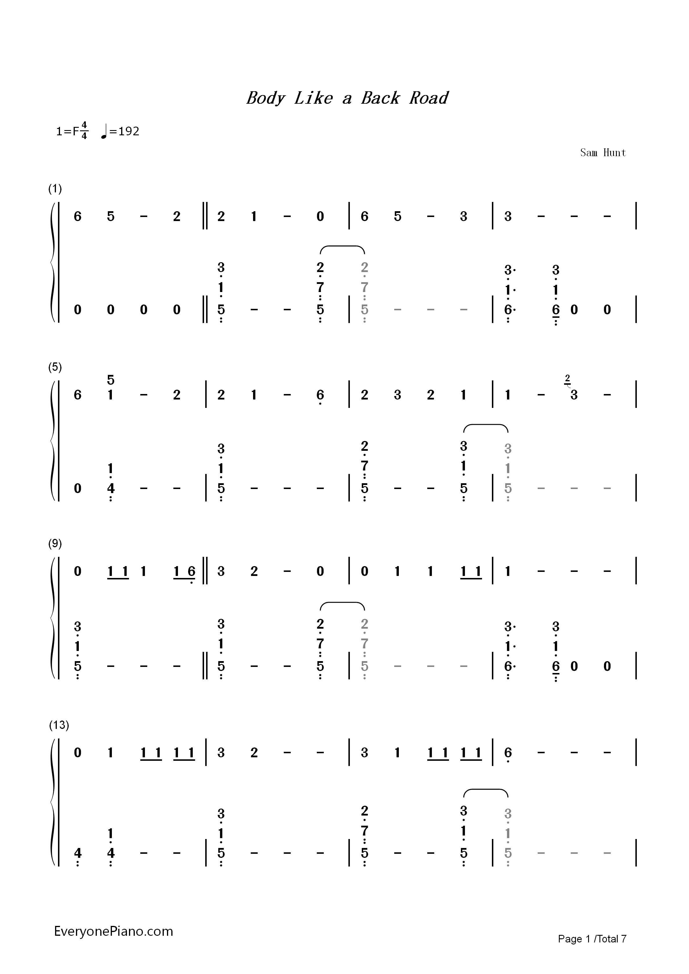 Body_Like_a_Back_Road钢琴简谱_Sam_Hunt演唱