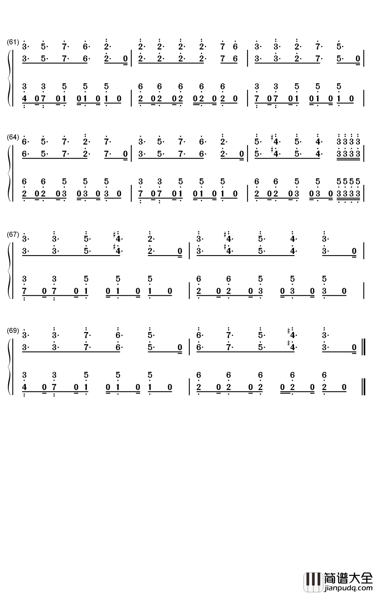 Higher钢琴简谱_数字双手_Tobu