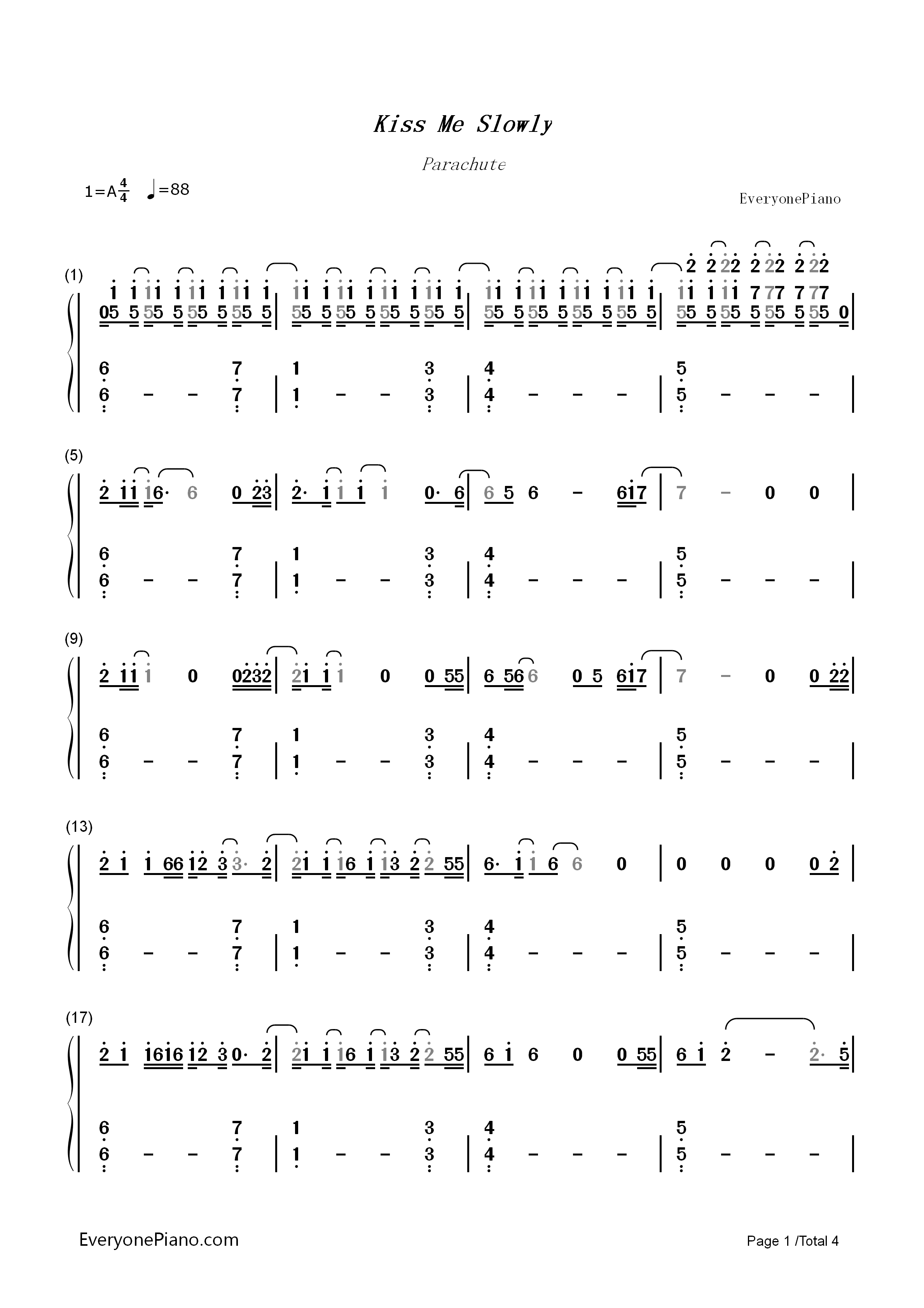 Kiss_Me_Slowly钢琴简谱_Parachute演唱