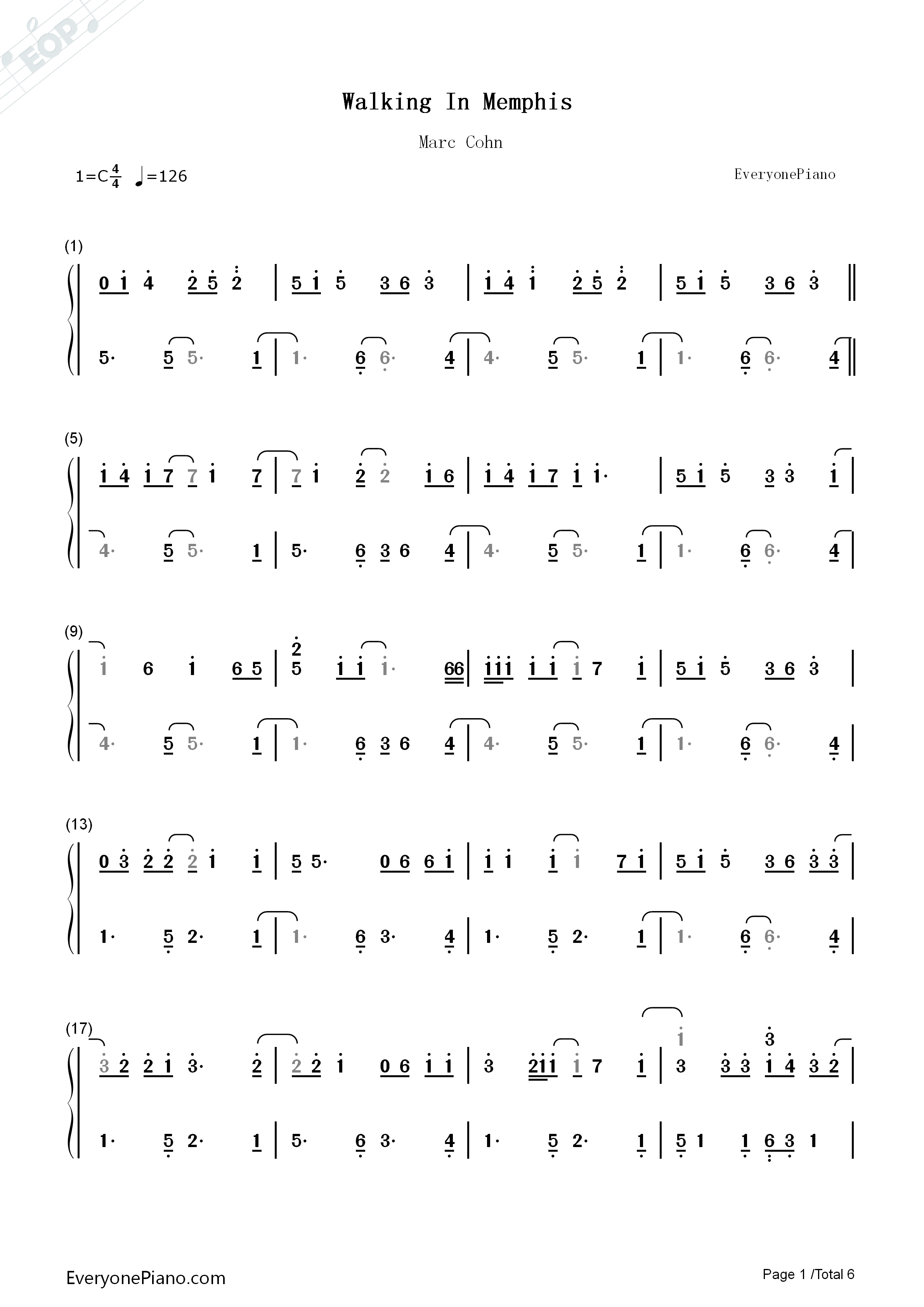 Walking_in_Memphis钢琴简谱_Marc_Cohn演唱