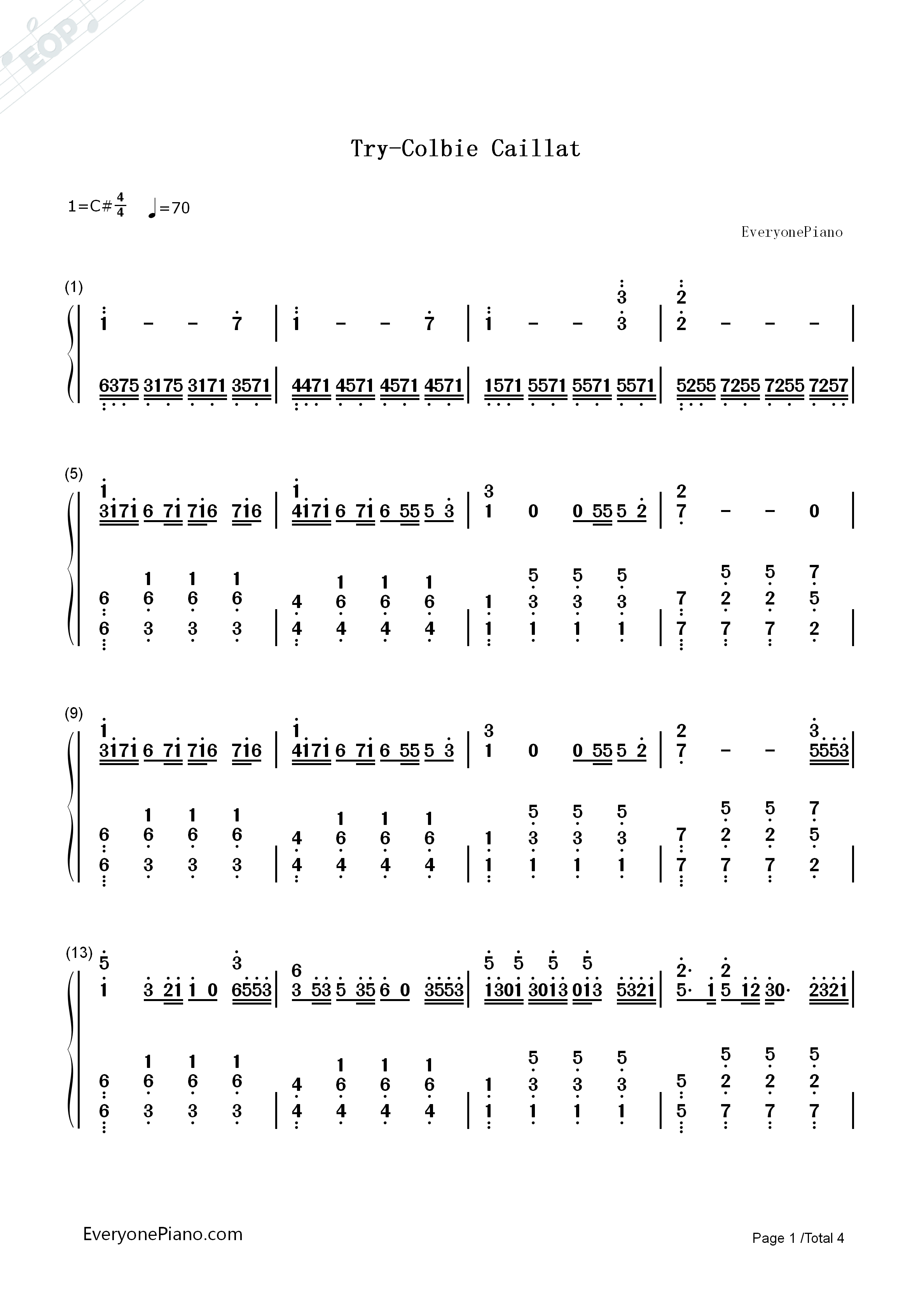 Try钢琴简谱_Colbie_Caillat演唱