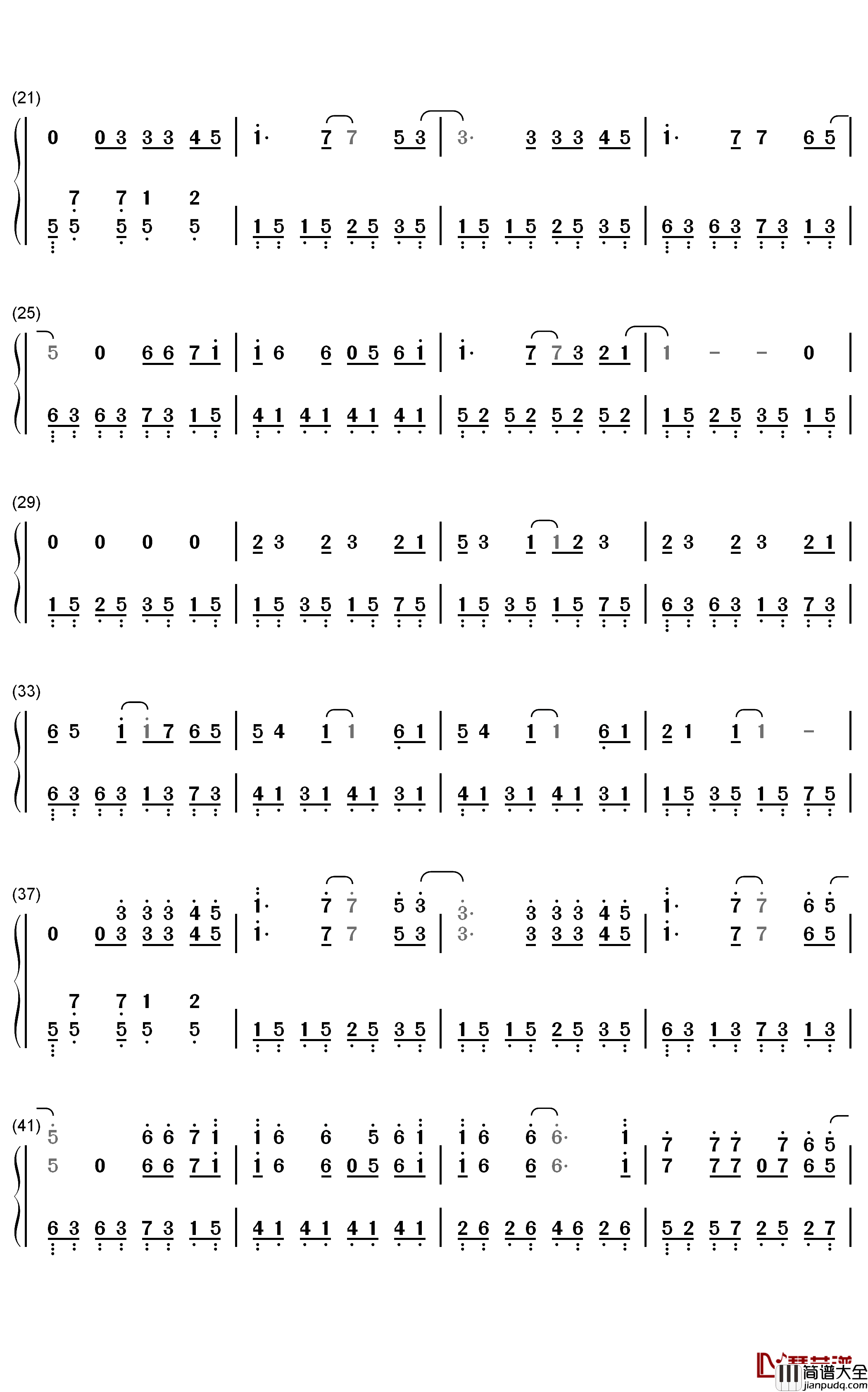 星空钢琴简谱_数字双手_五月天