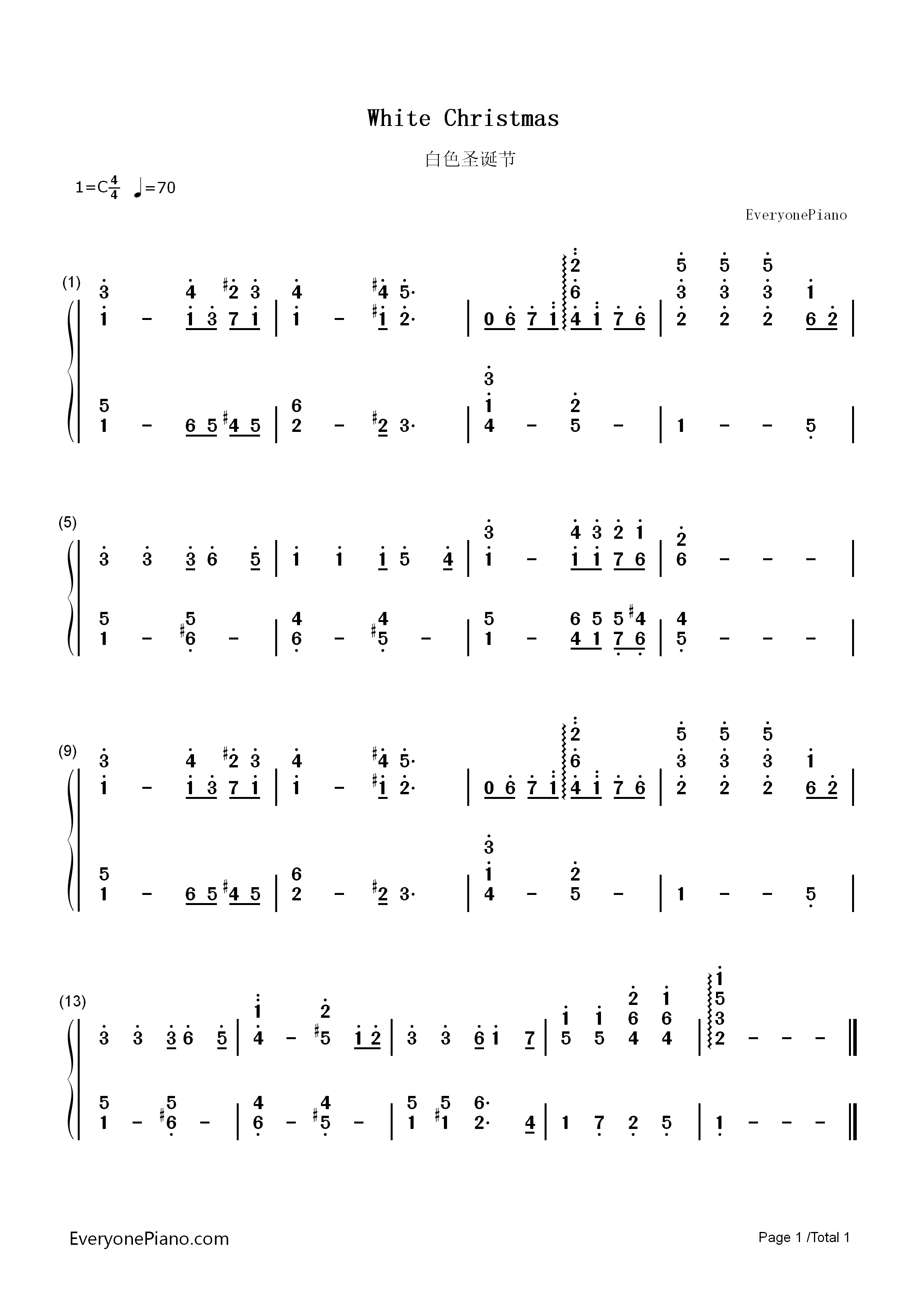 White_Christmas钢琴简谱_Sarah_Connor演唱
