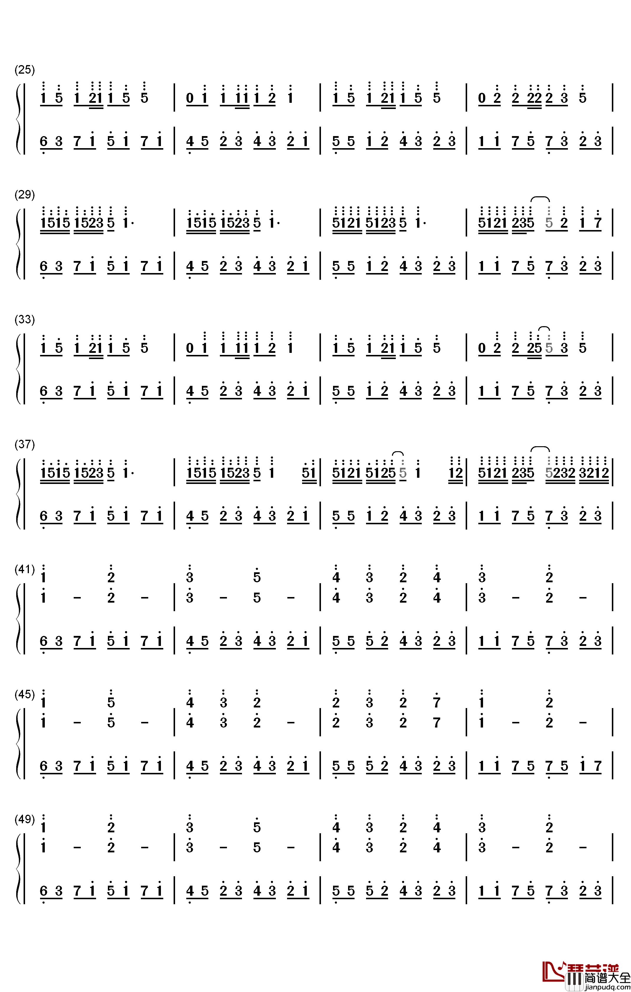 森林钢琴简谱_数字双手_灰澈
