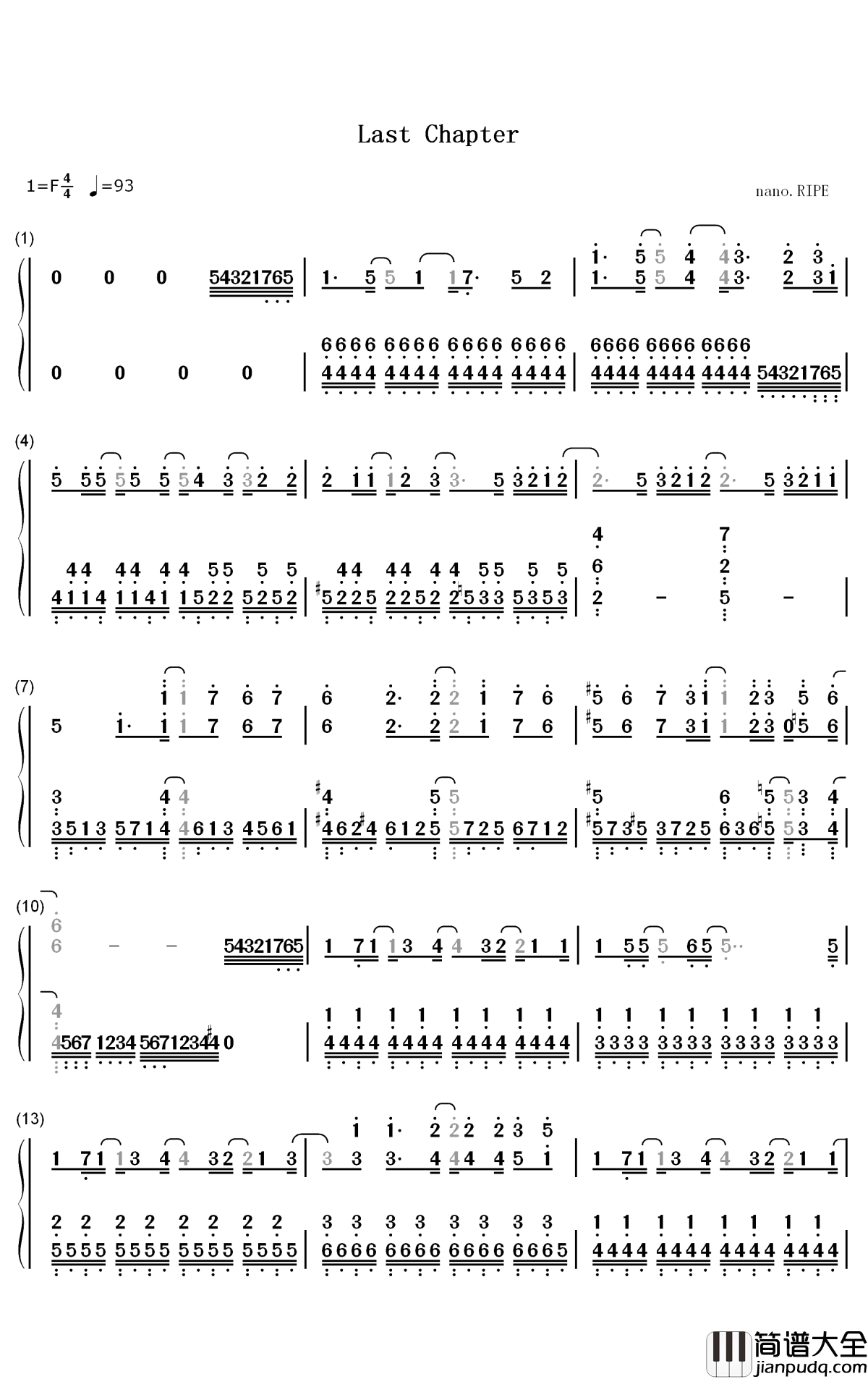 Last_Chapter钢琴简谱_数字双手_Nano_Ripe
