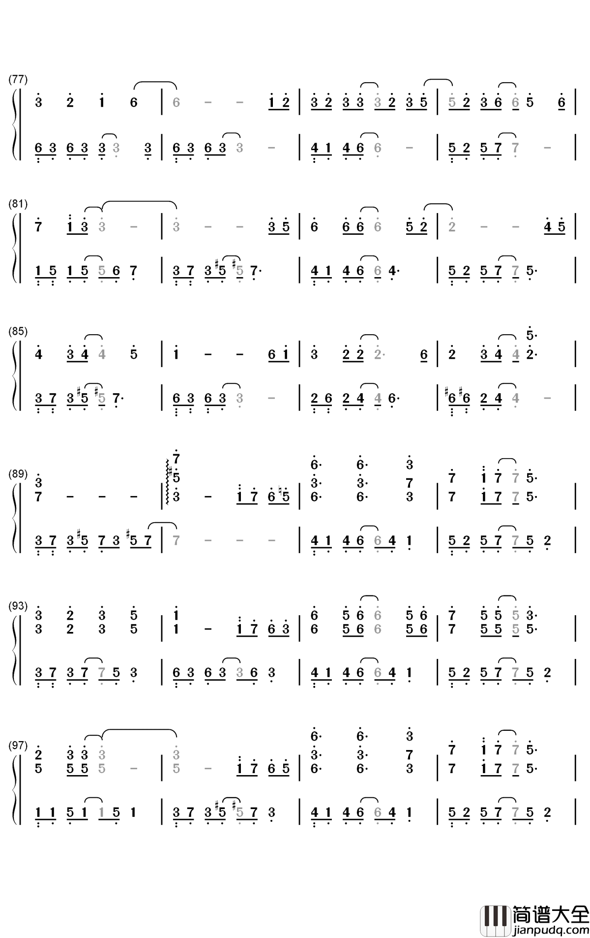 遇萤钢琴简谱_数字双手_CRITTY
