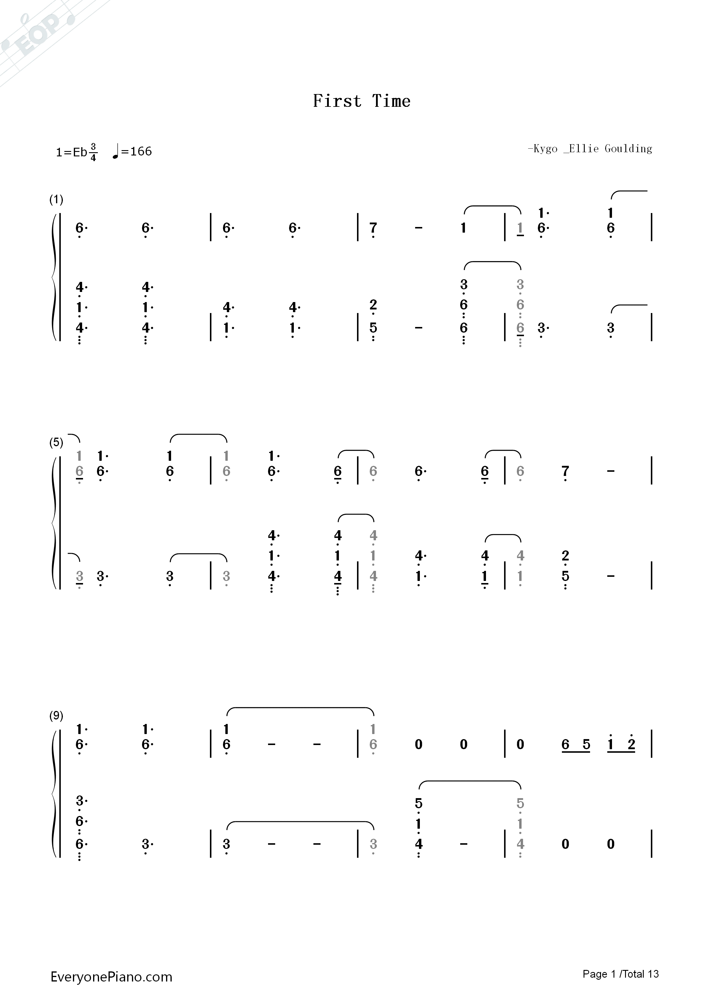 First_Time钢琴简谱_Kygo_and_Ellie_Goulding演唱