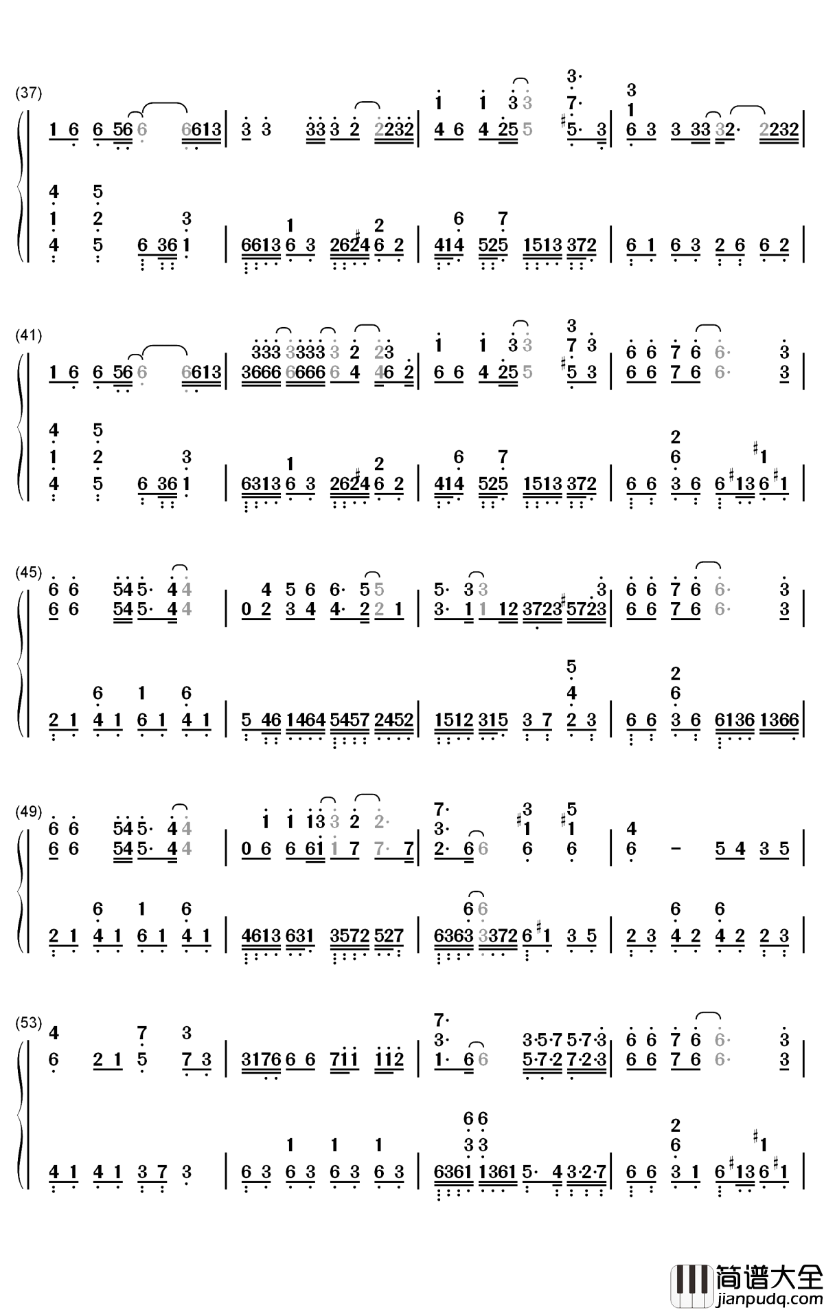 我等到花儿也谢了钢琴简谱_张学友歌曲_数字双手曲谱