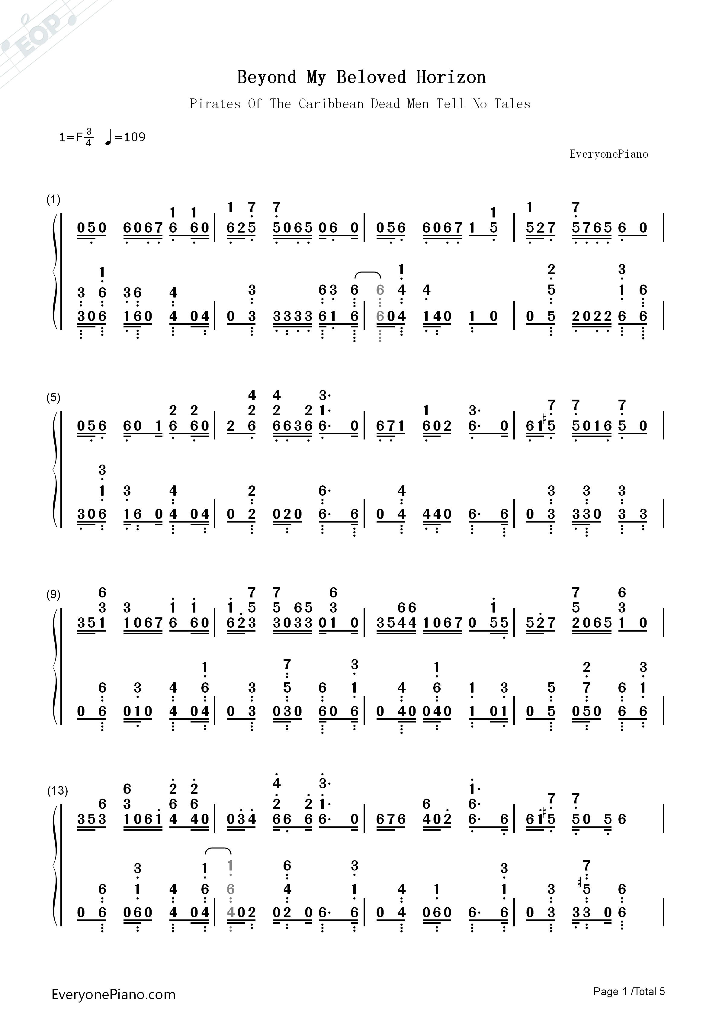 Beyond_My_Beloved_Horizon钢琴简谱_Hans_Zimmer&Klaus_Badelt演唱