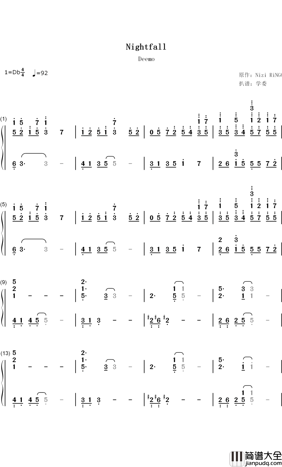 Nightfall钢琴简谱_数字双手_Rayark