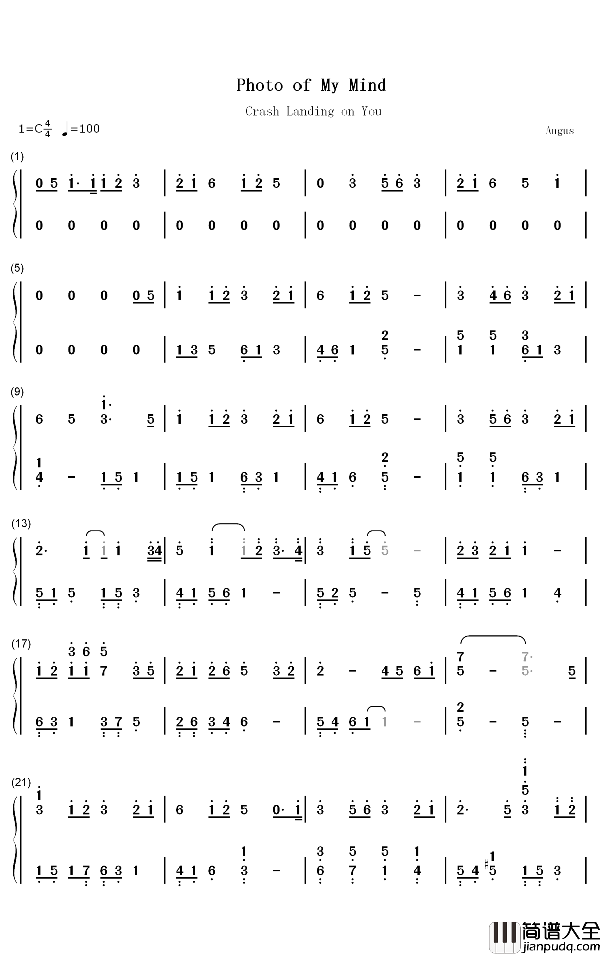 Photo_of_My_Mind钢琴简谱_数字双手_宋佳人