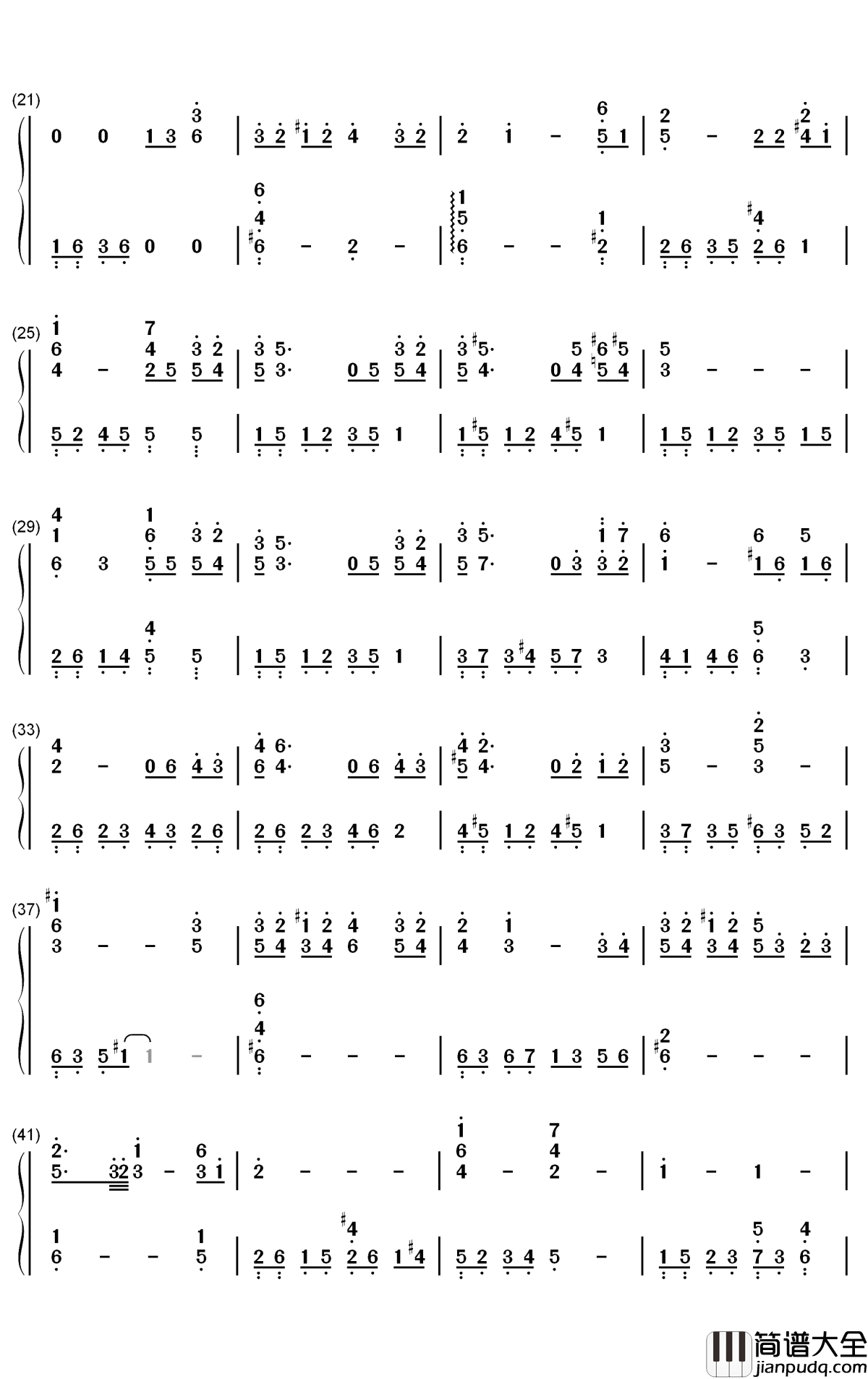 最终幻想VII_Tifa主题曲钢琴简谱_数字双手_植松伸夫