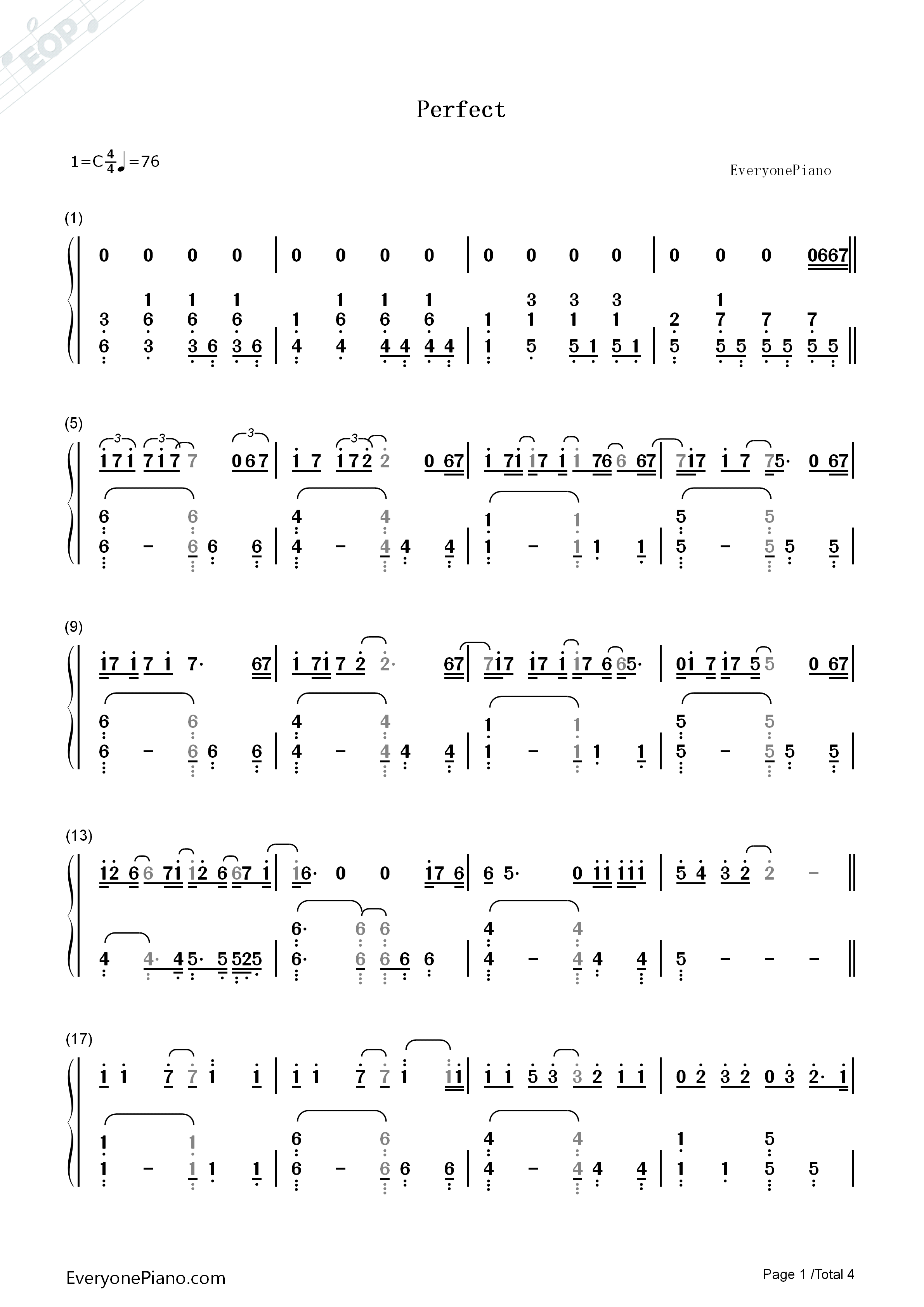 Perfect钢琴简谱_Hedley演唱