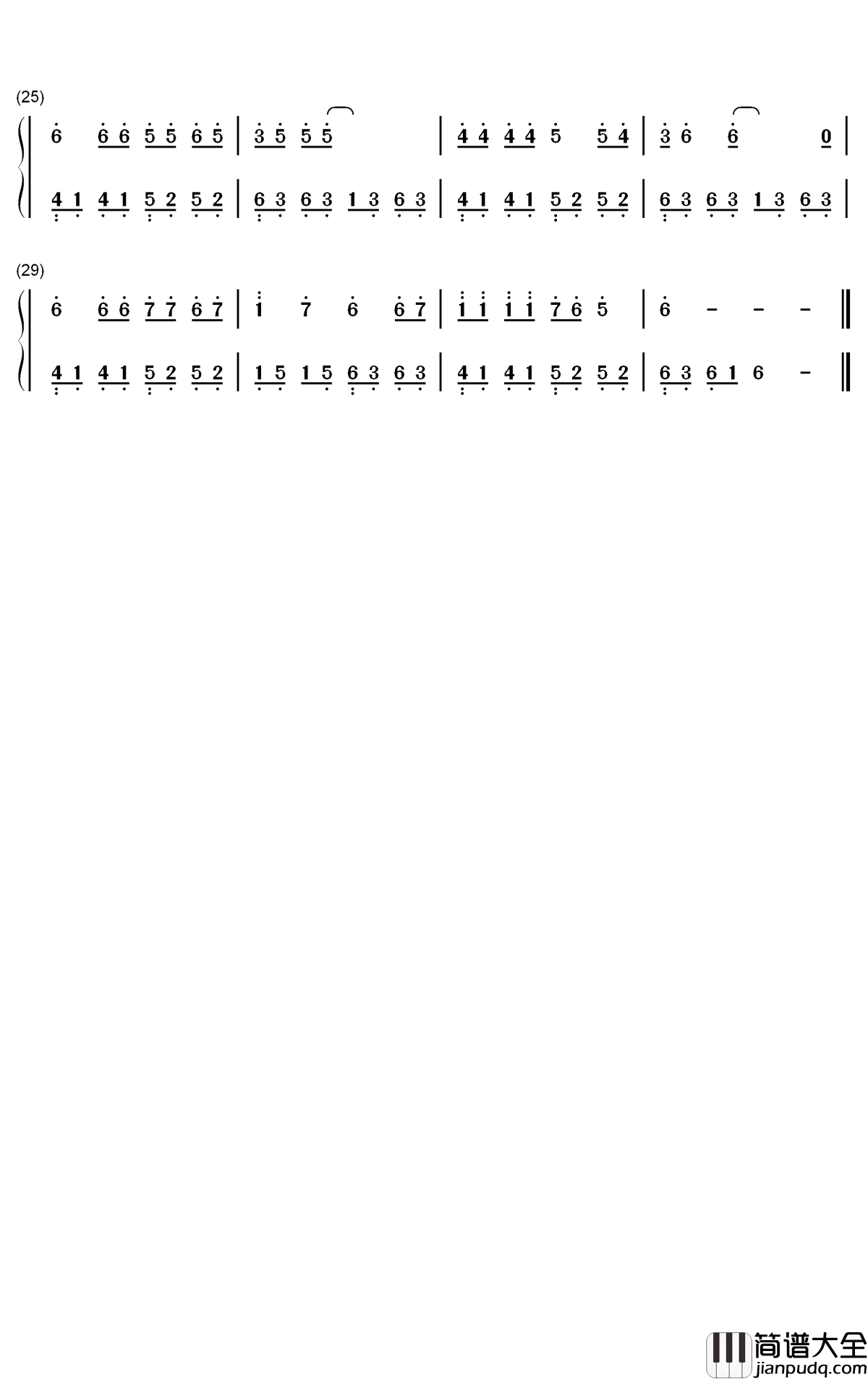 爱的故事上集钢琴简谱___数字双手_孙耀威