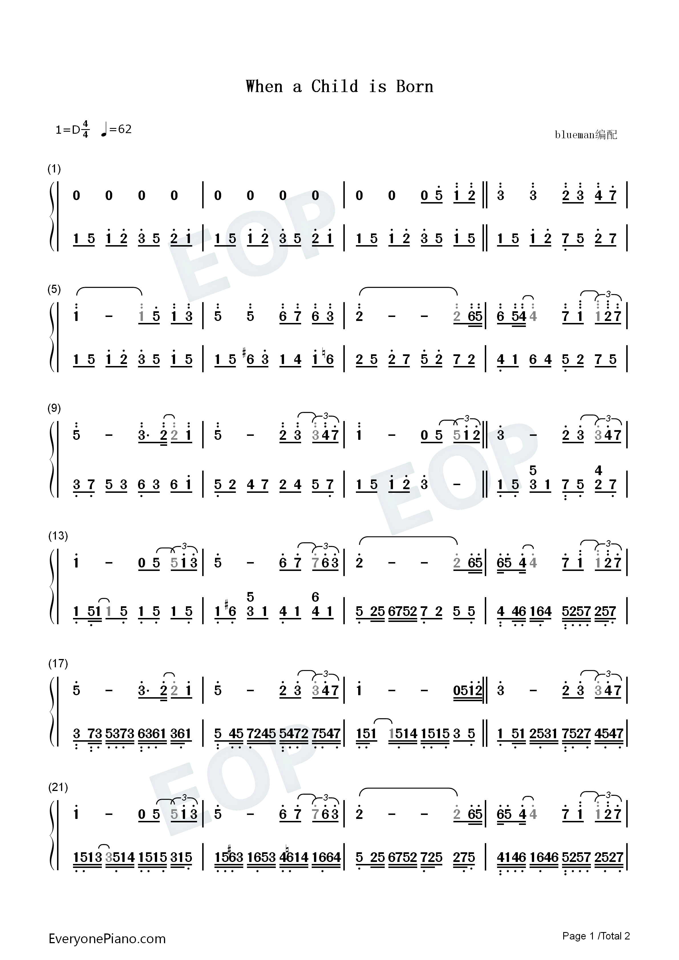 When_a_Child_is_Born钢琴简谱_Johnny_Mathis演唱