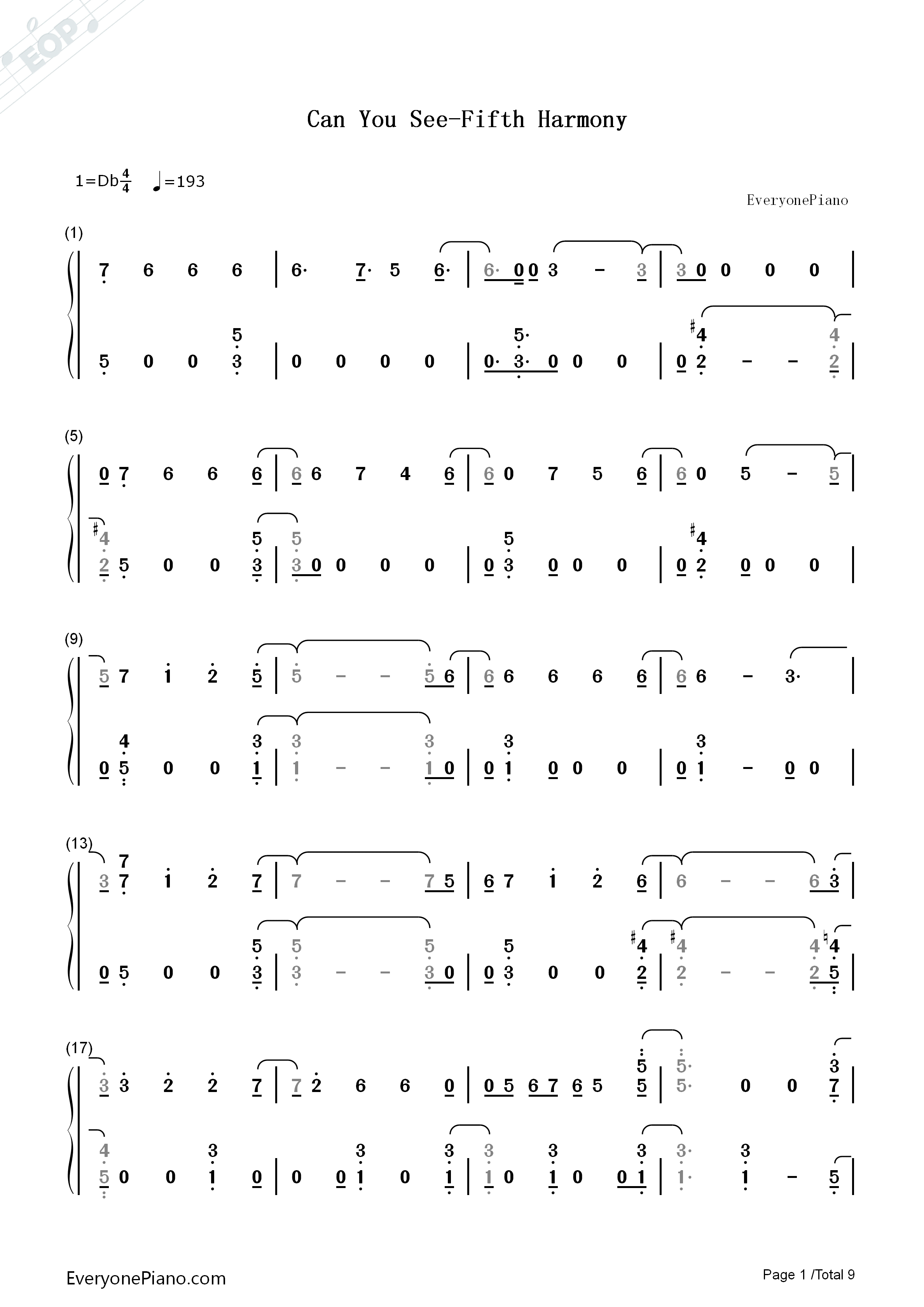 Can_You_See钢琴简谱_Fifth_Harmony演唱