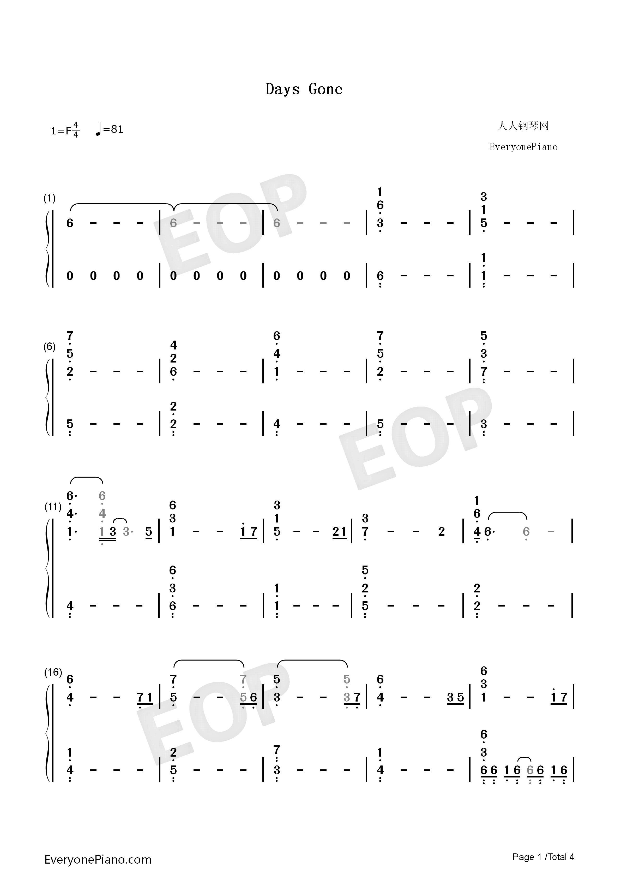 Days_Gone主题曲钢琴简谱_Nathan_Whitehead演唱