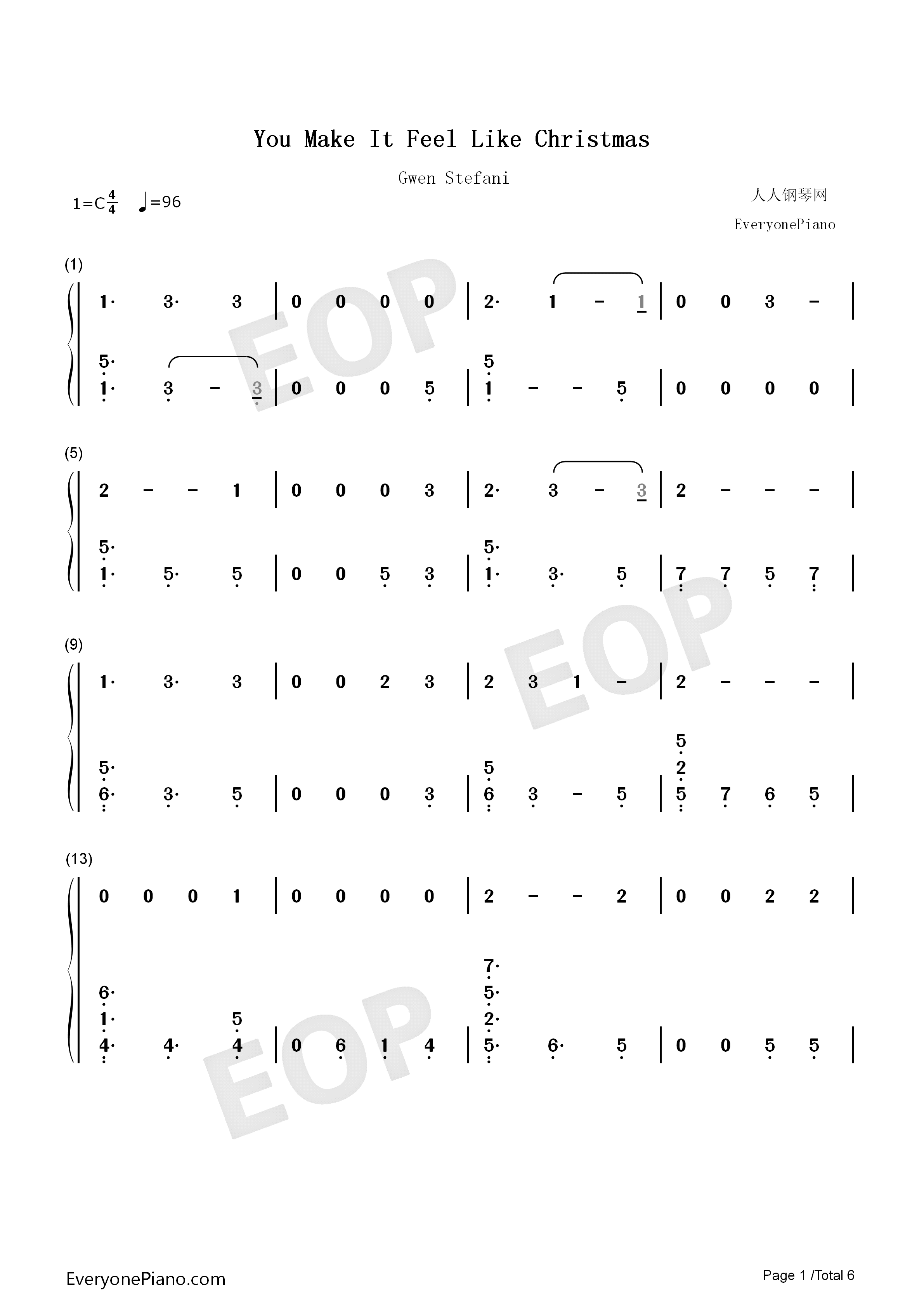 You_Make_It_Feel_Like_Christmas钢琴简谱_Gwen_Stefani演唱