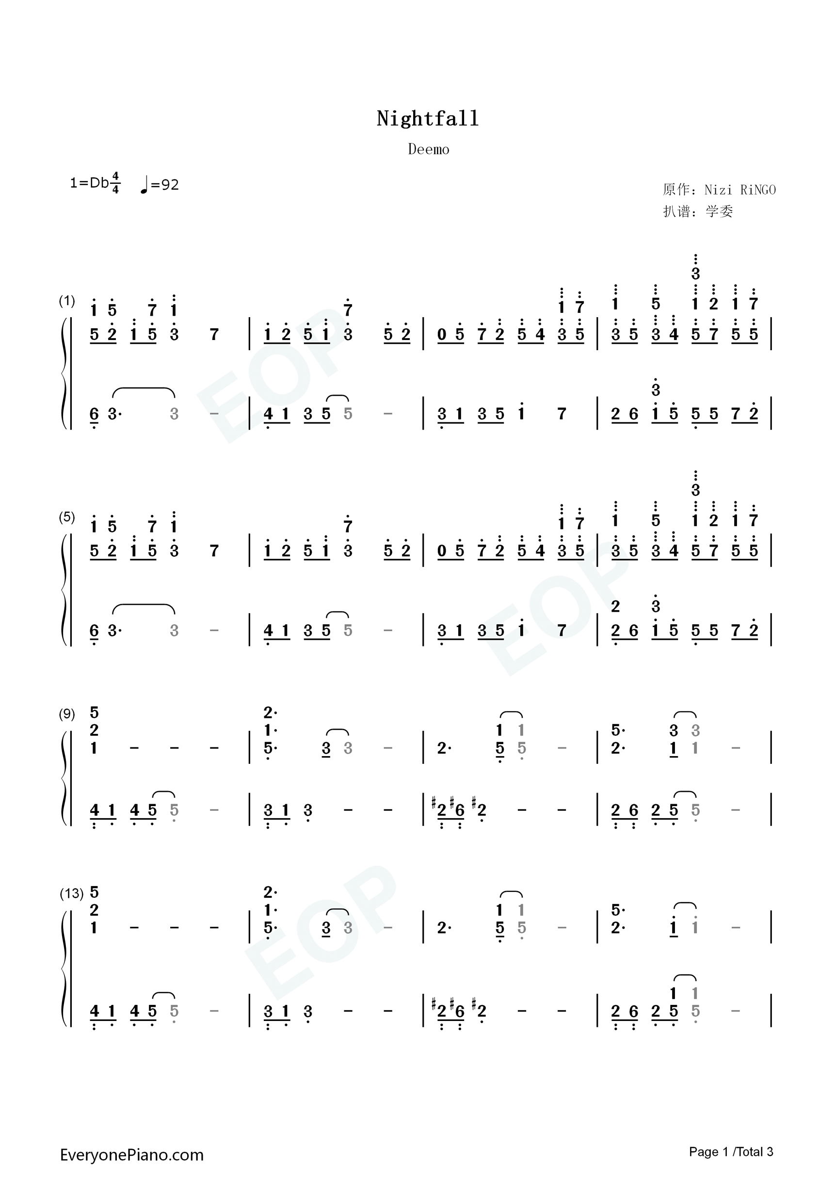 Nightfall钢琴简谱_Rayark演唱