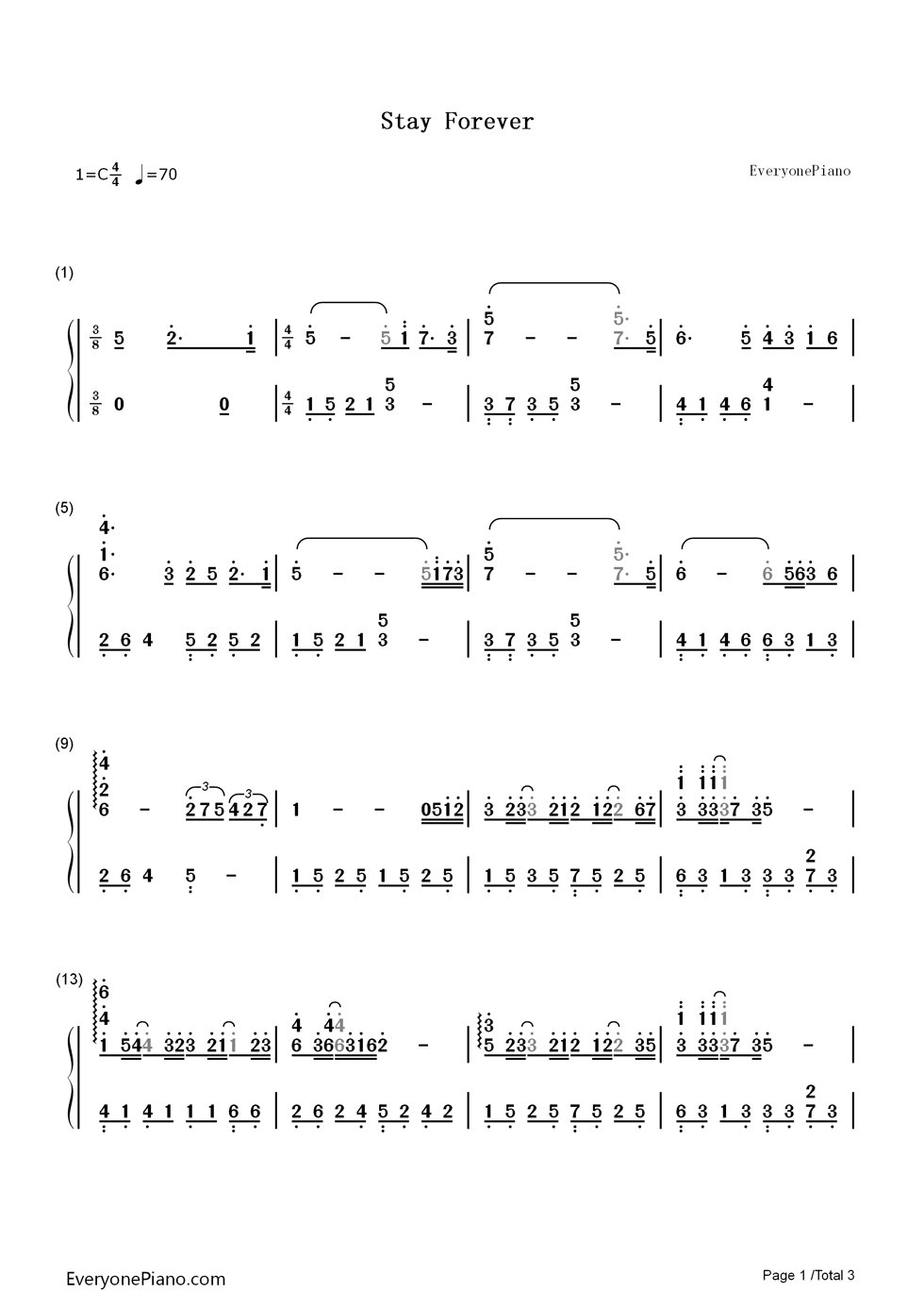 Stay_Forever钢琴简谱_未知演唱
