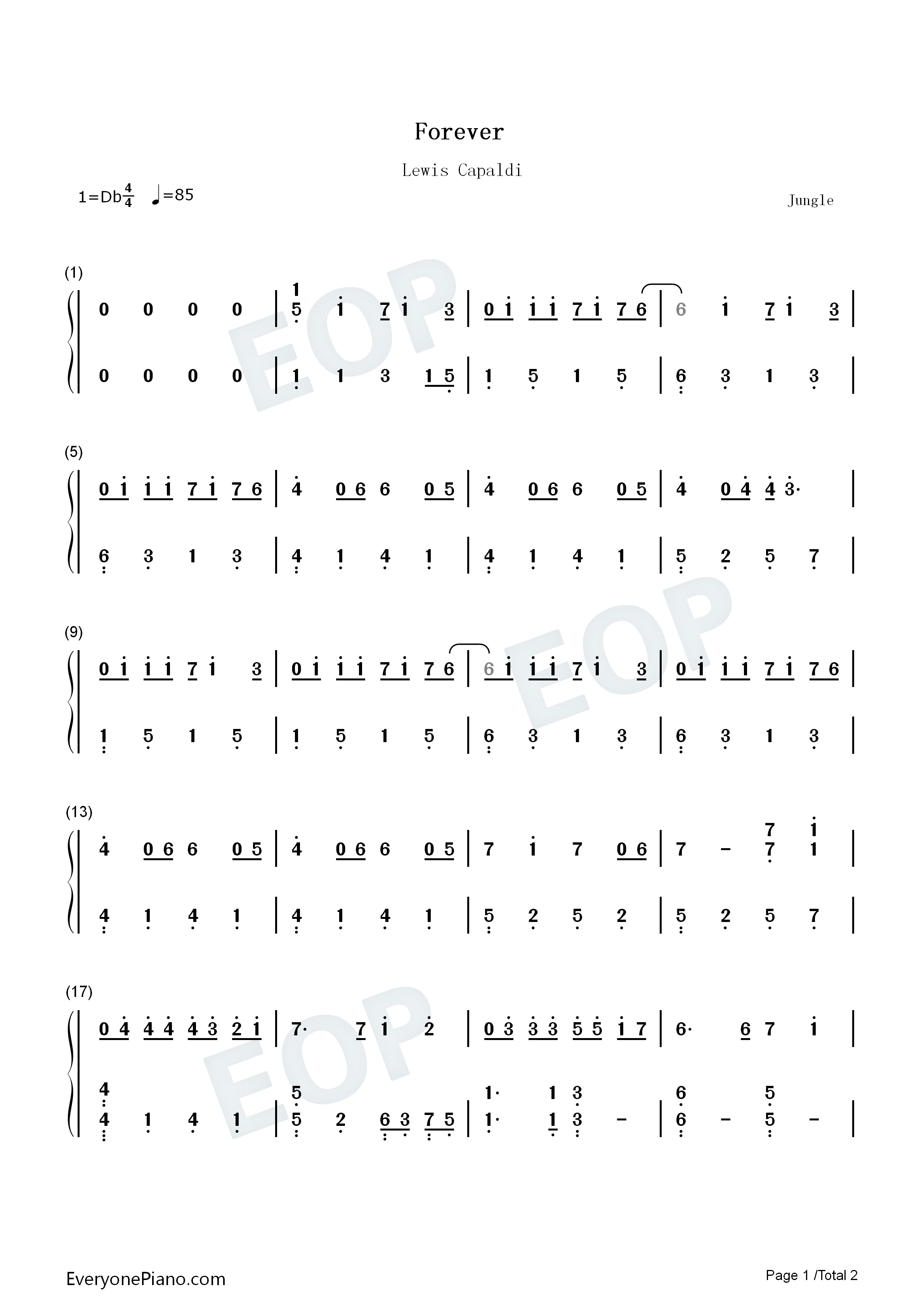 Forever钢琴简谱_Lewis_Capaldi演唱