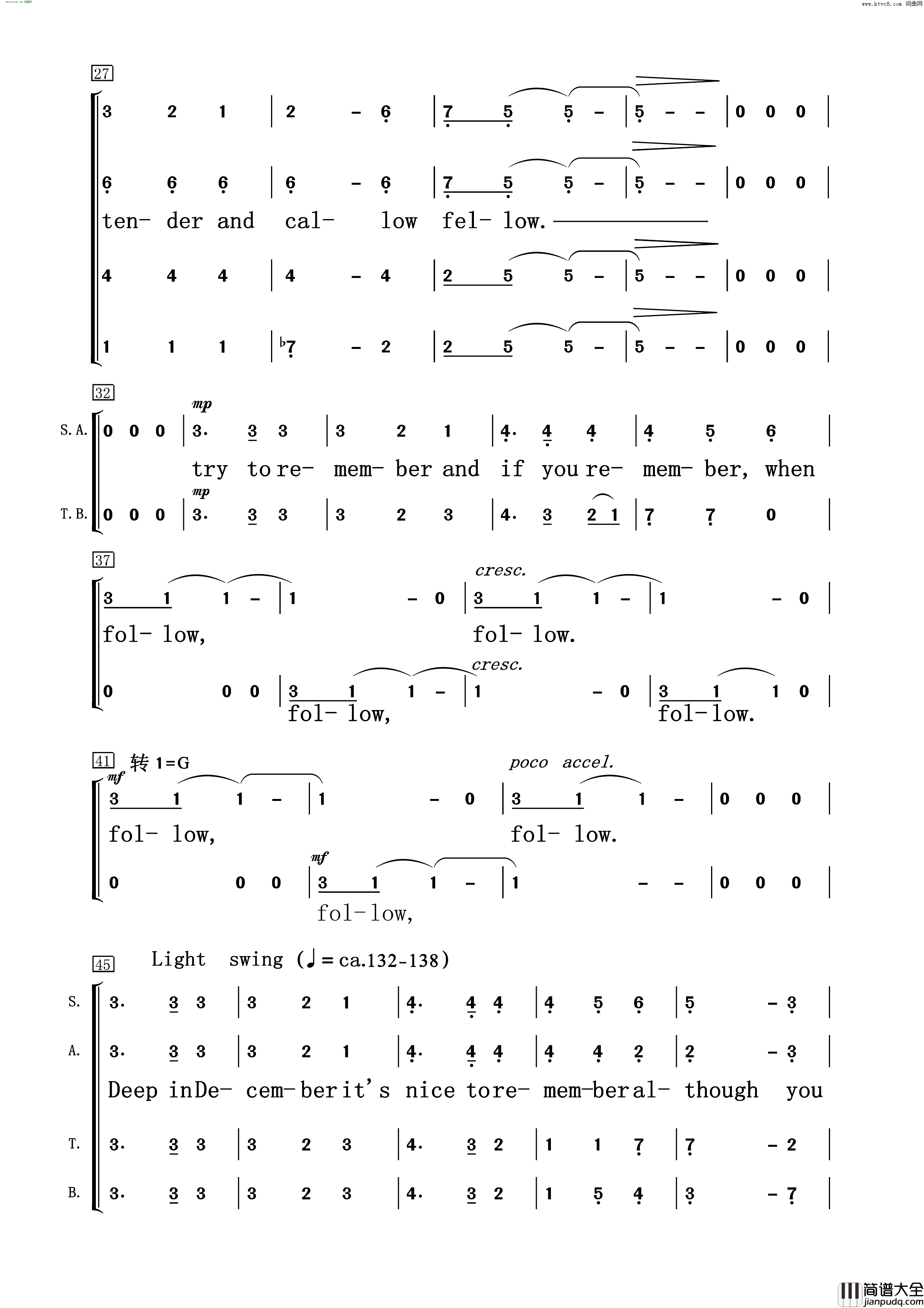 try_to_remember混声合唱简谱简谱