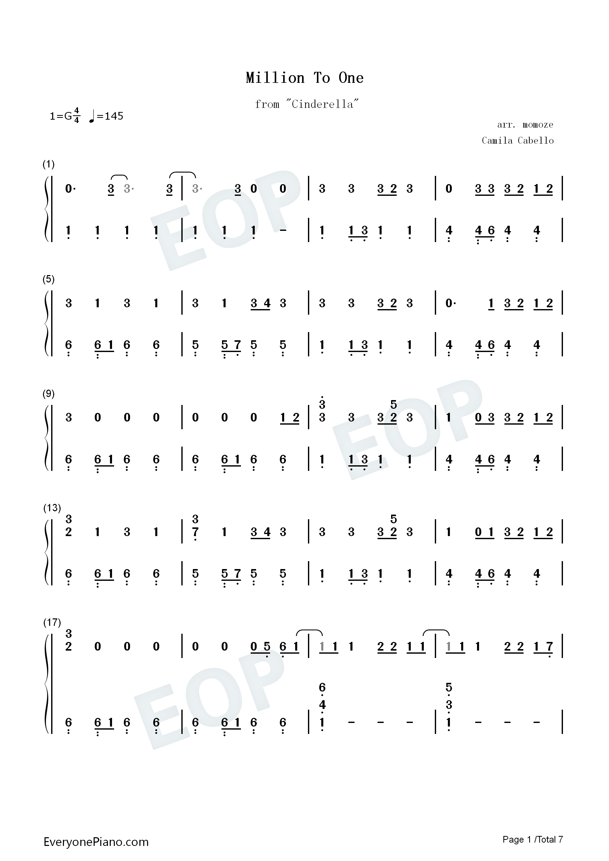 Million_To_One钢琴简谱_Camila_Cabello演唱