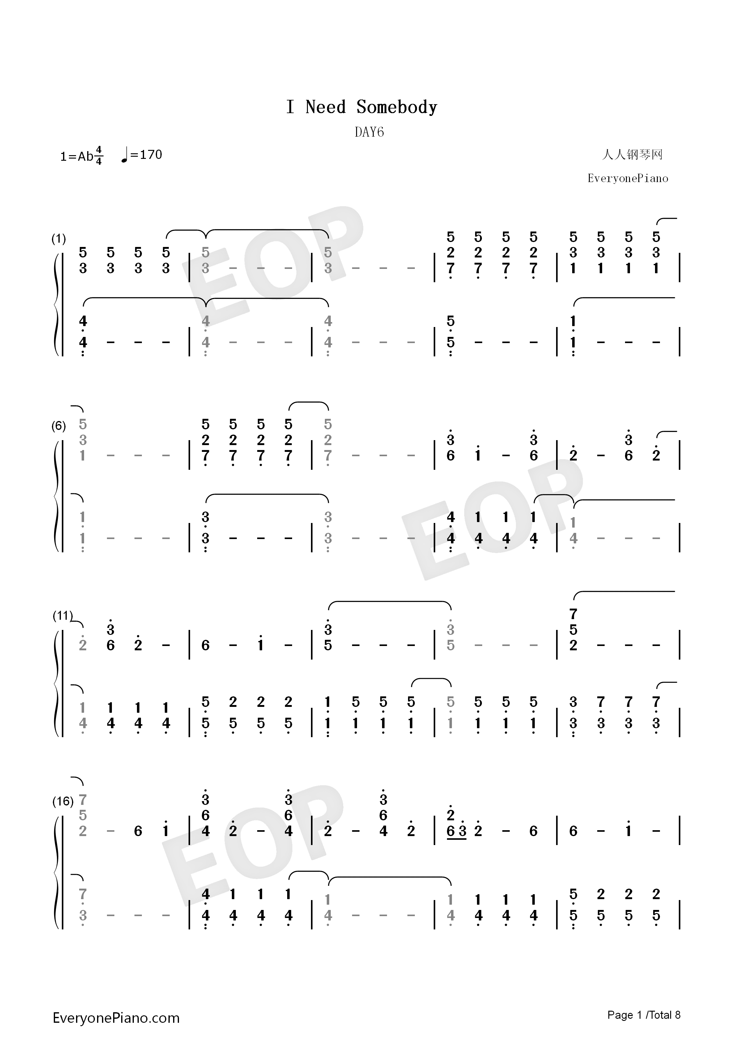 I_Need_Somebody钢琴简谱_Day6演唱