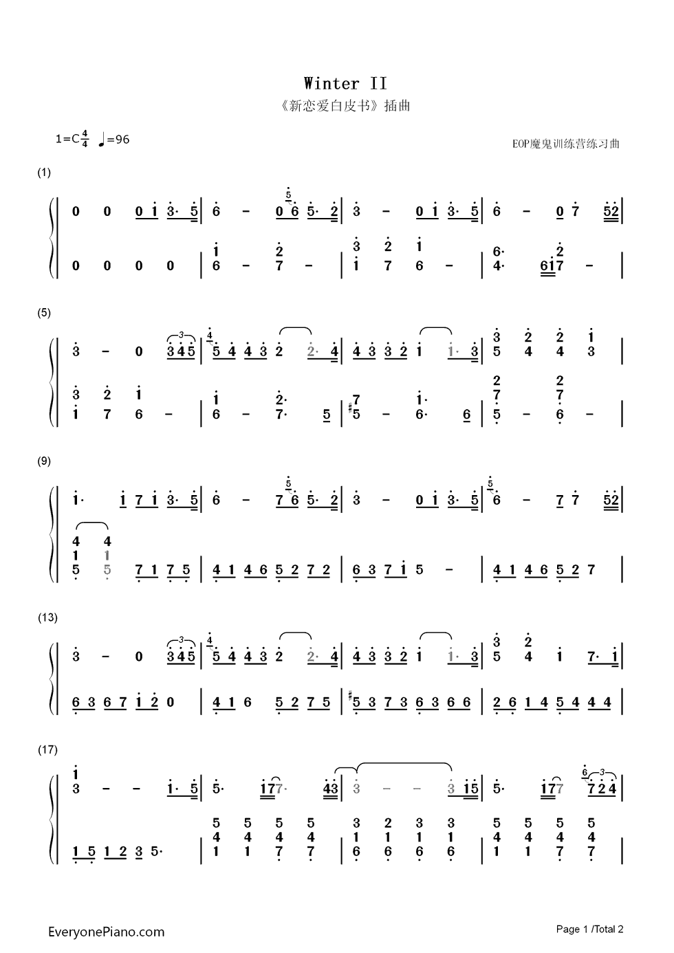Winter_II钢琴简谱_Be_Factory演唱