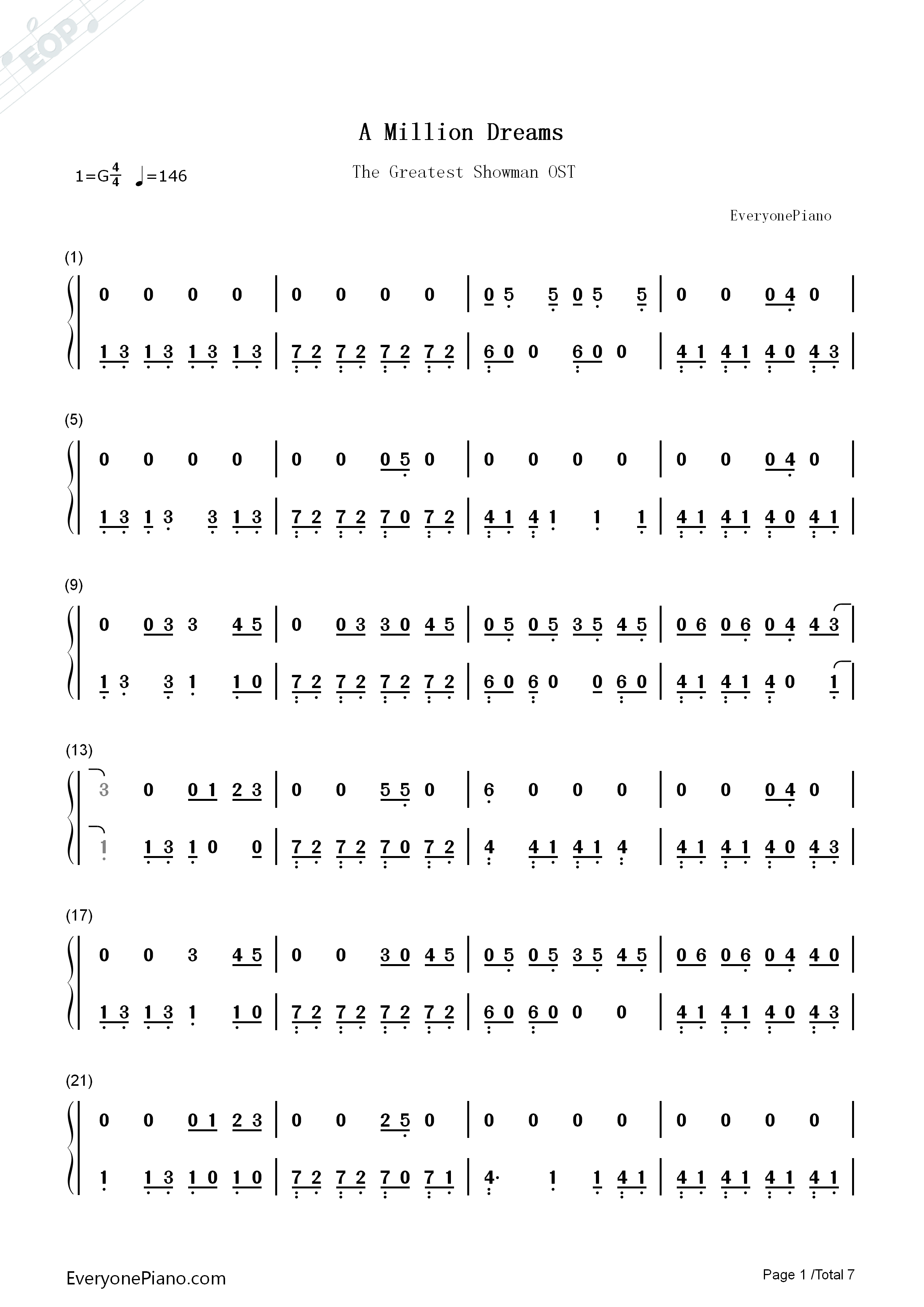A_Million_Dreams钢琴简谱_Pasek_and_Paul演唱