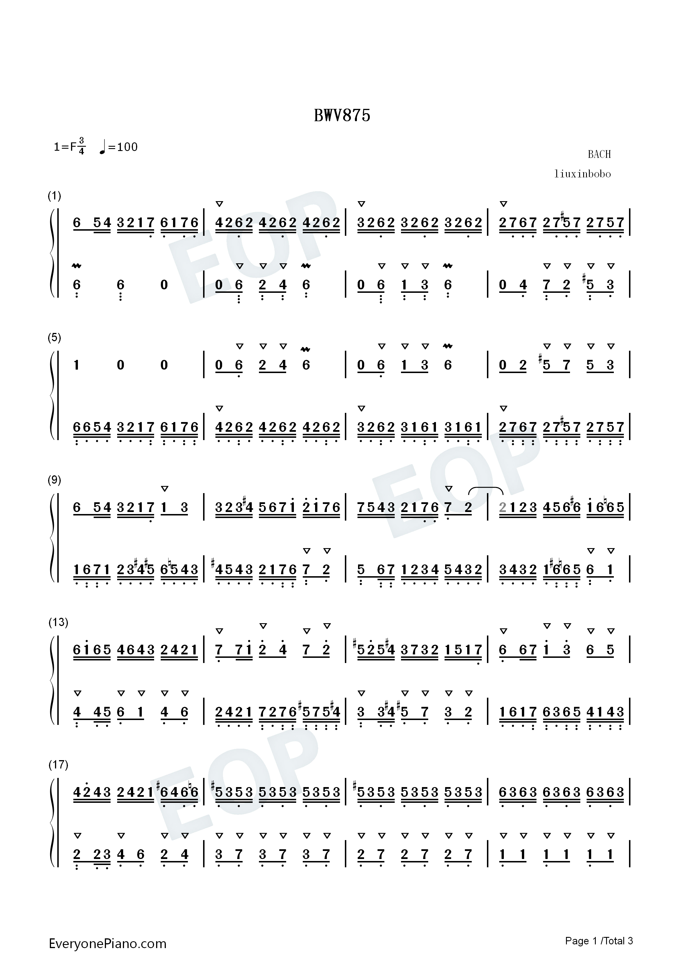 BWV_875钢琴简谱_巴赫演唱
