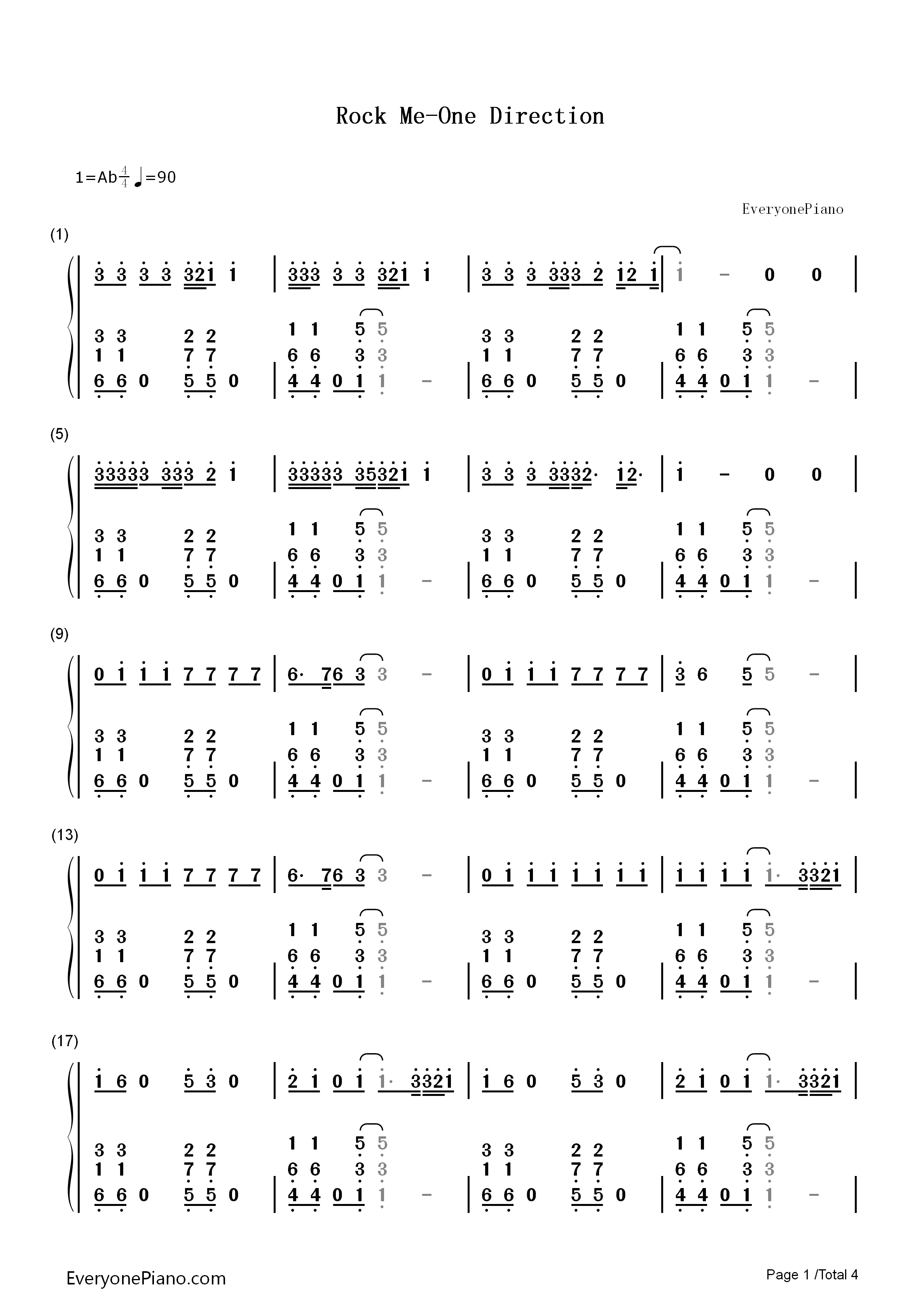 Rock_Me钢琴简谱_One_Direction演唱
