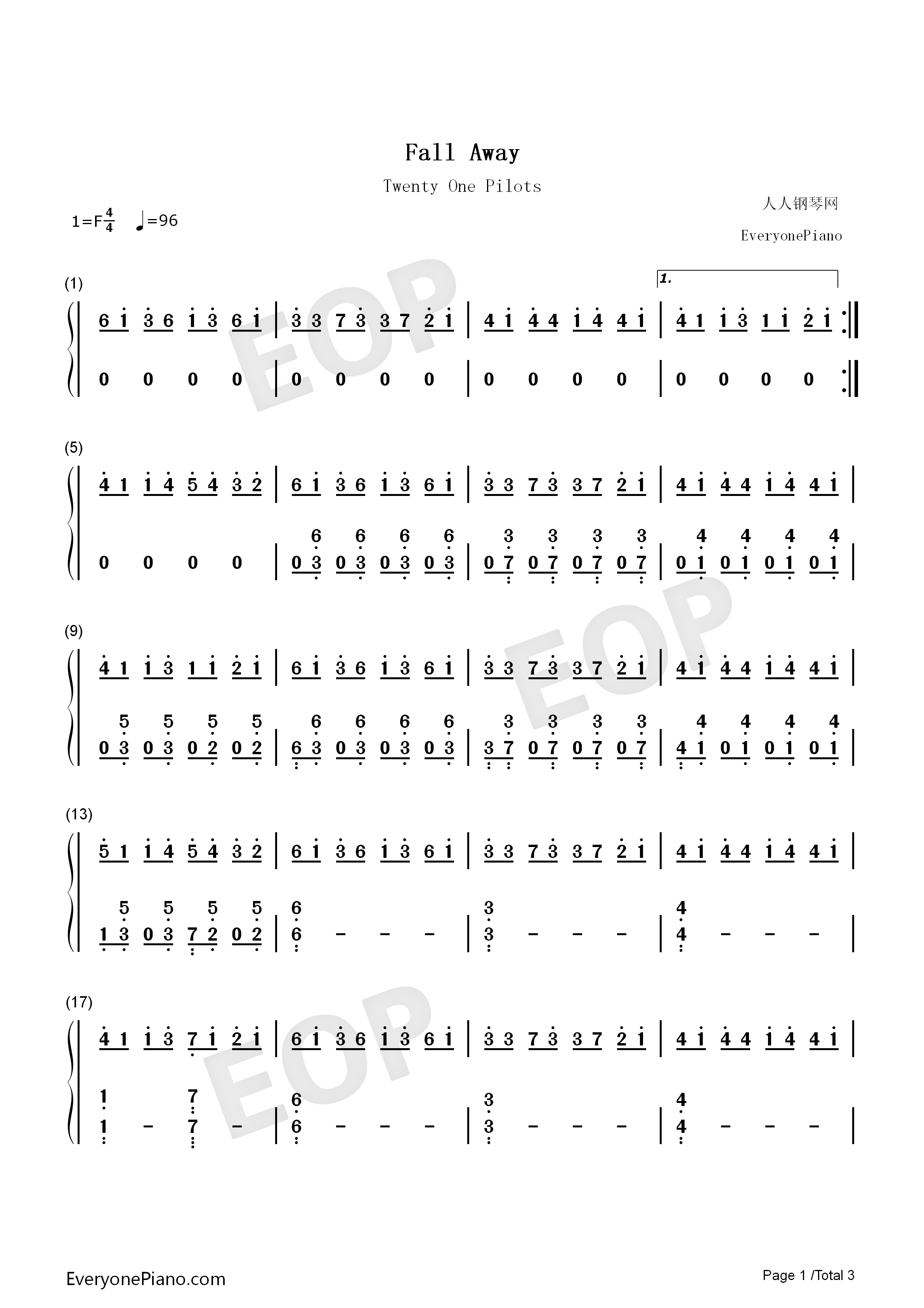 Fall_Away钢琴简谱_Twenty_One_Pilots演唱