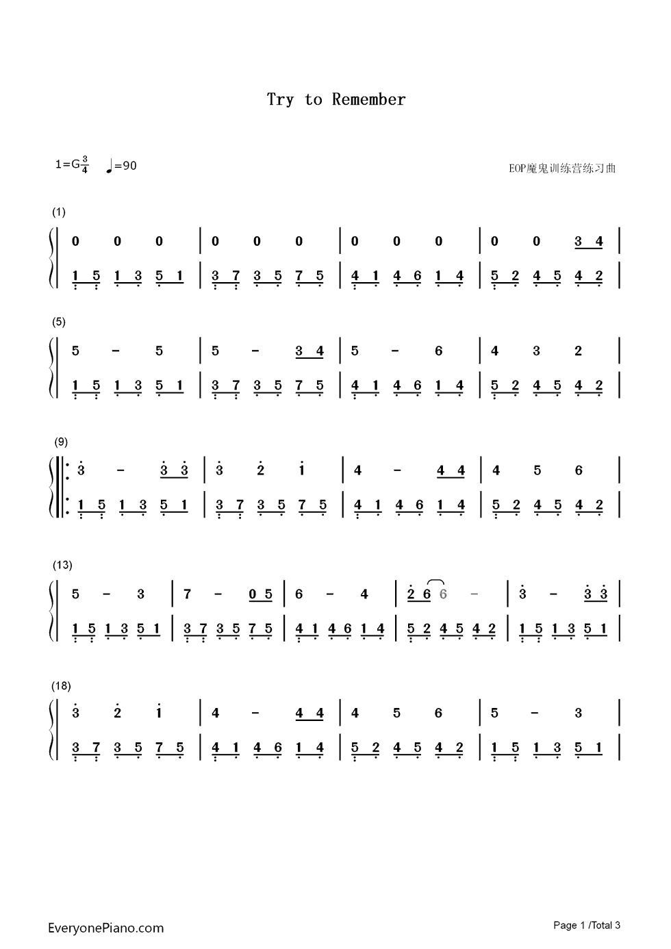 Try_to_Remember钢琴简谱_The_Brothers_Four演唱