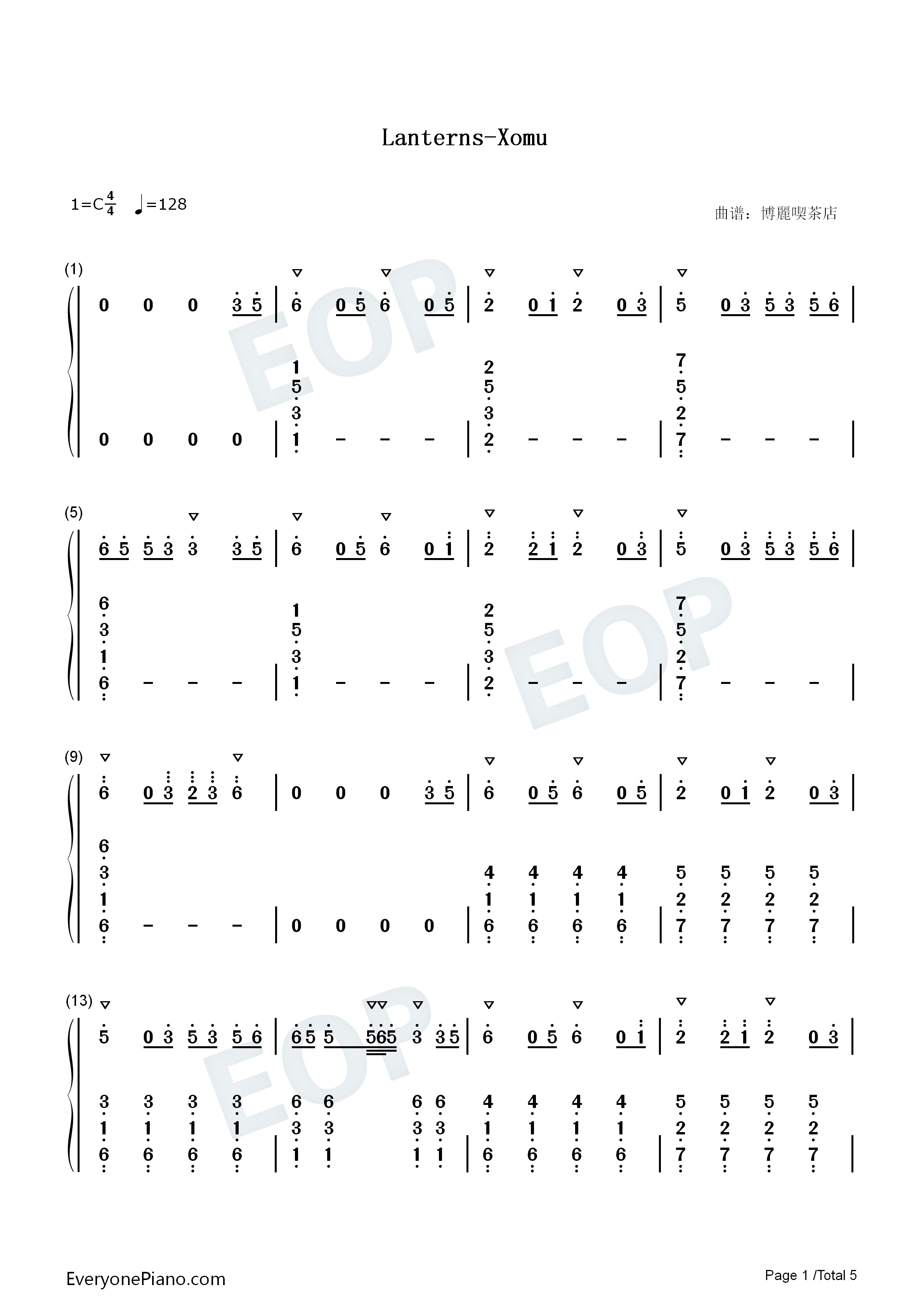 Lanterns钢琴简谱_Xomu演唱