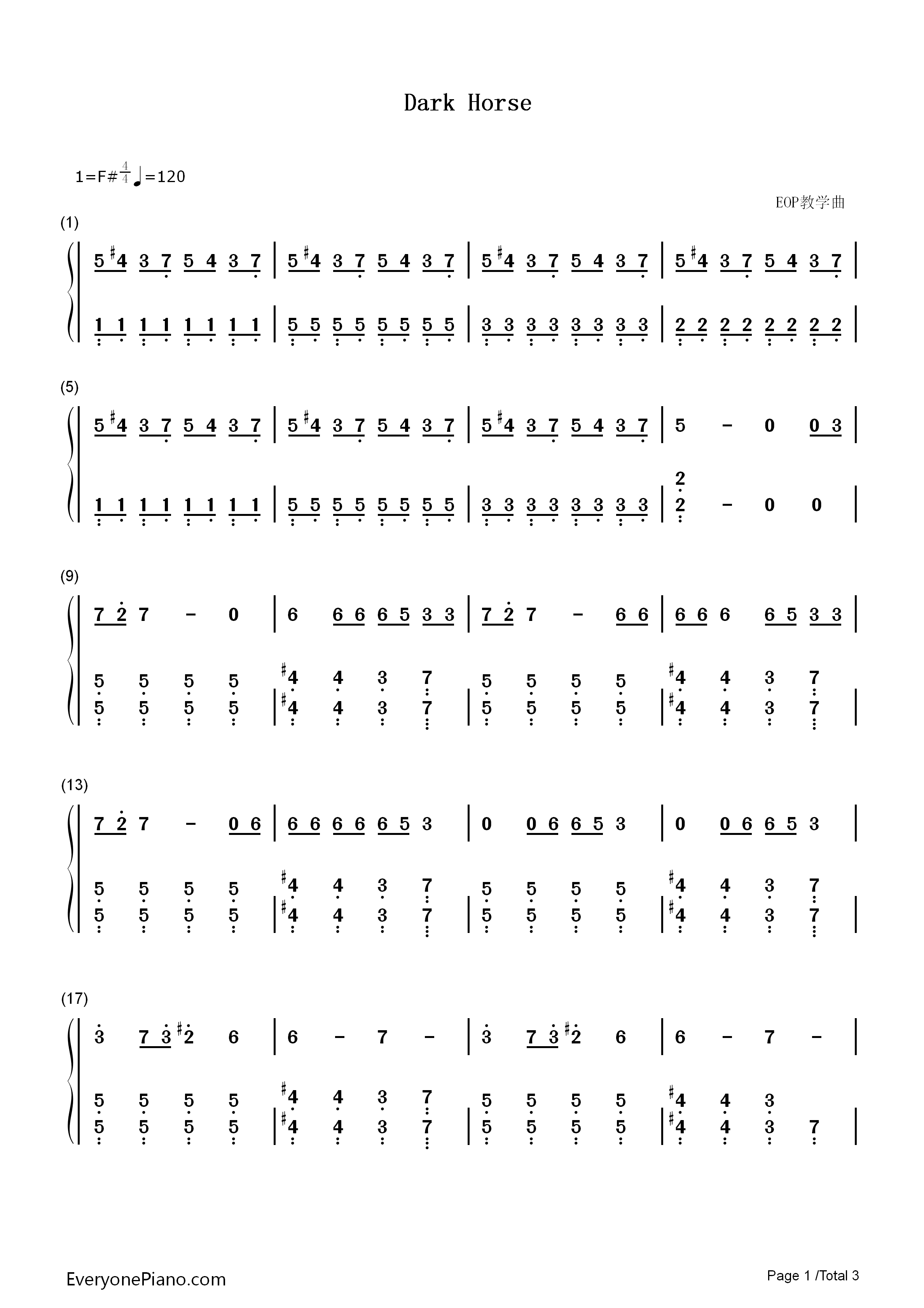 Dark_Horse钢琴简谱_Katy_Perry演唱