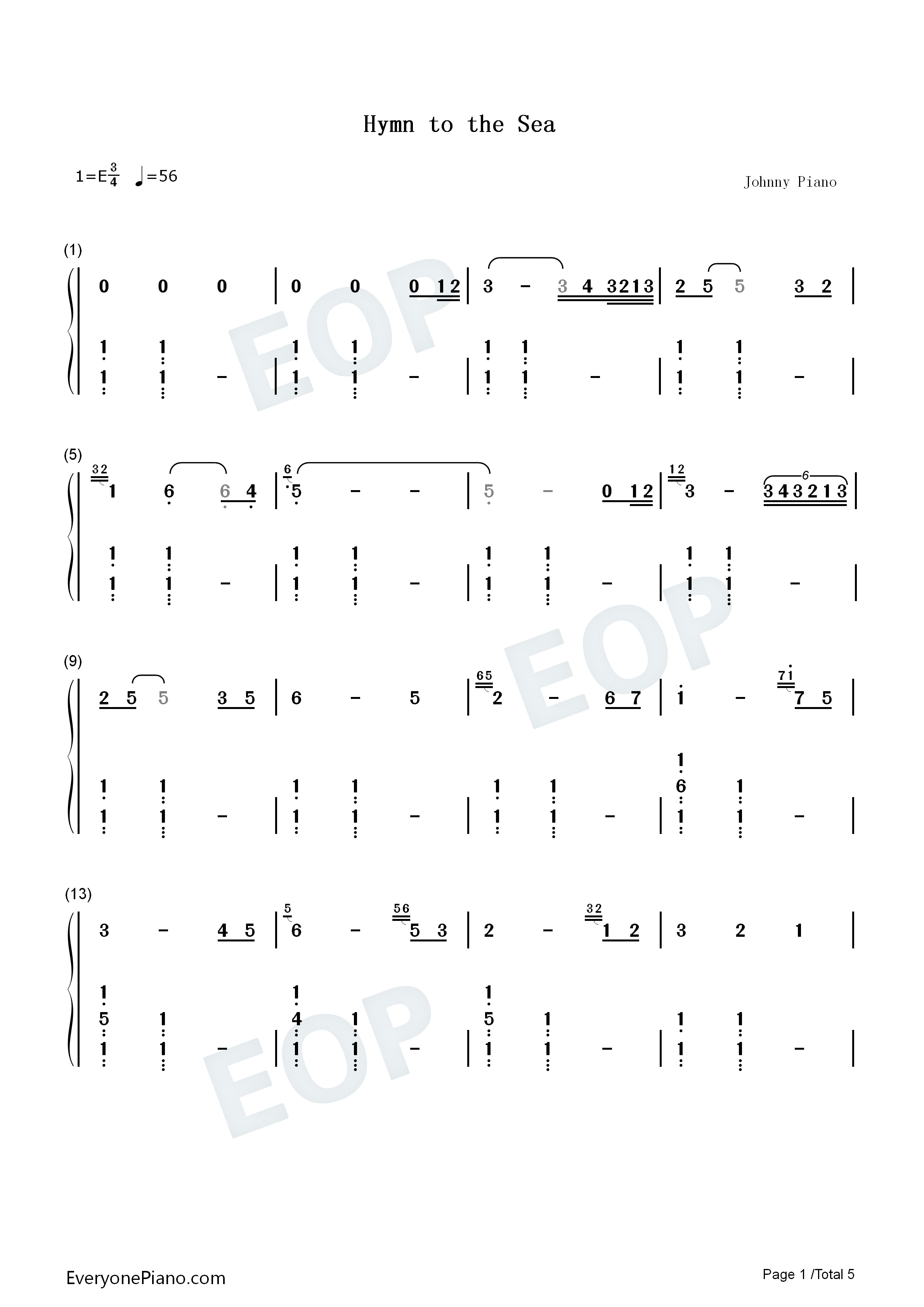 Hymn_to_the_Sea钢琴简谱_James_Horner演唱