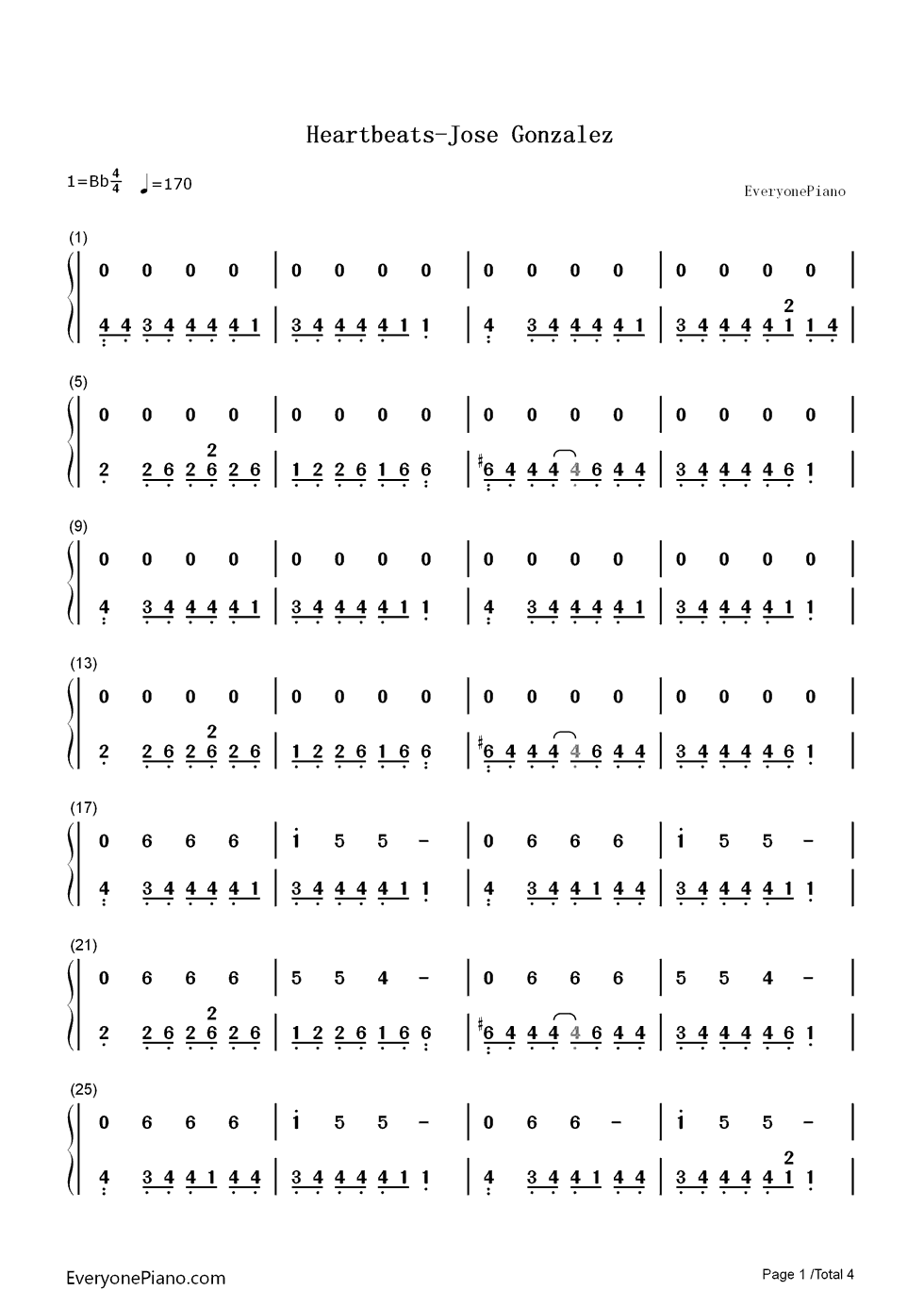 Heartbeats钢琴简谱_Jose_Gonzalez演唱