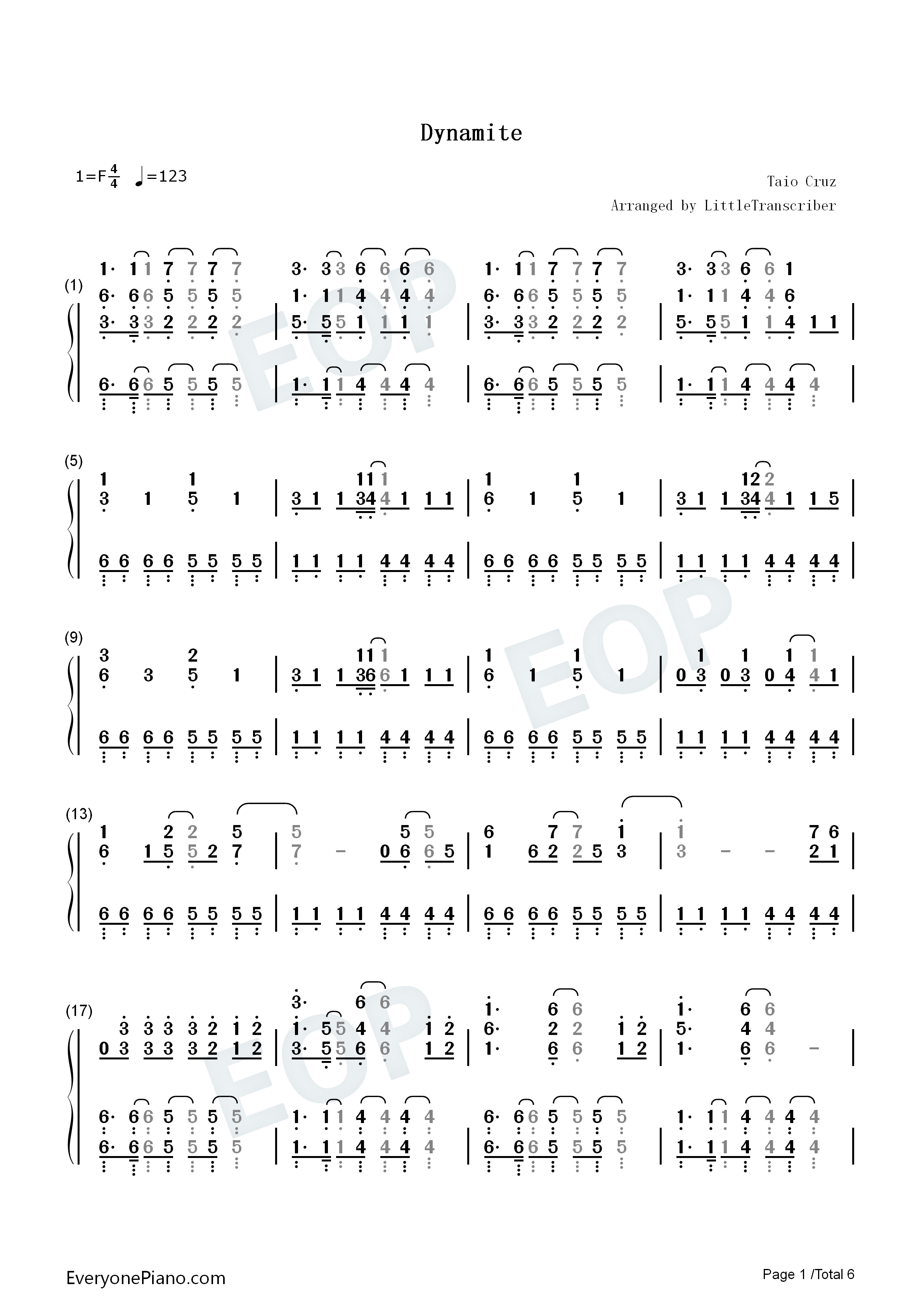 Dynamite钢琴简谱_Taio_Cruz演唱