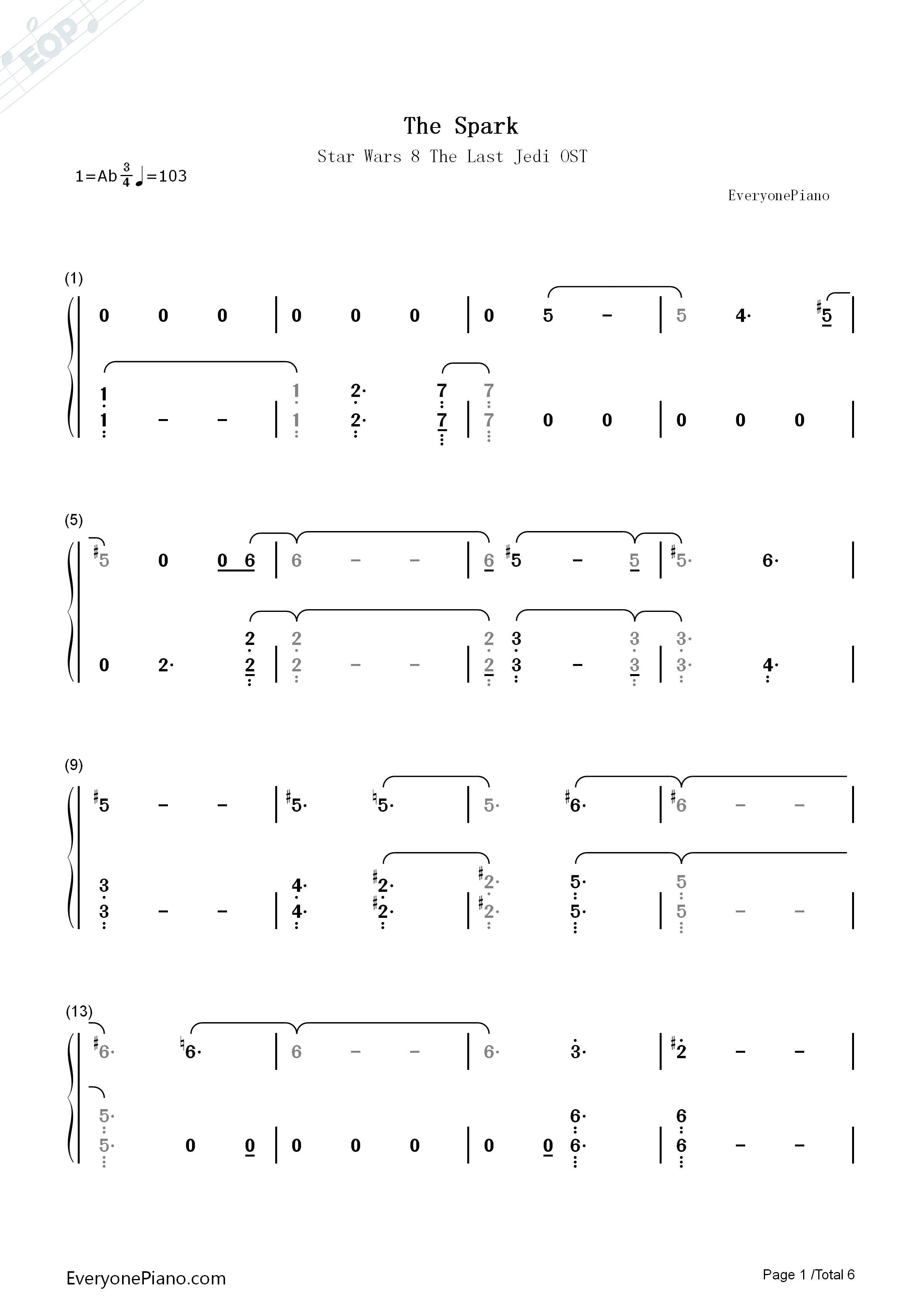 The_Spark钢琴简谱_John_Williams演唱