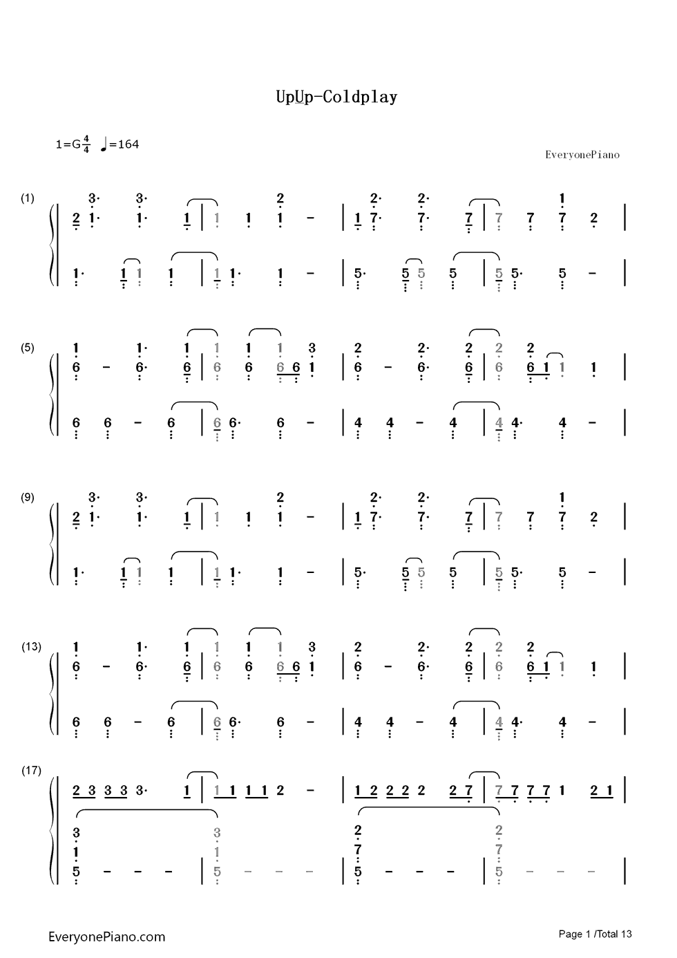 Up_and_Up钢琴简谱_Coldplay演唱