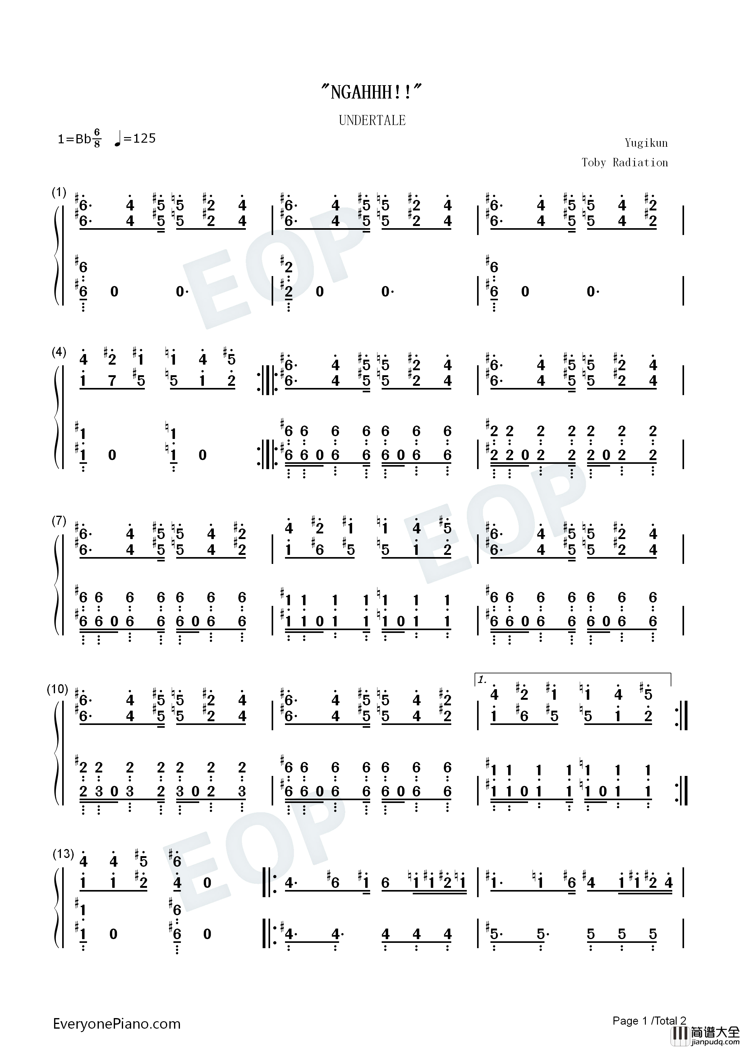 NGAAHH钢琴简谱_Toby_Fox演唱